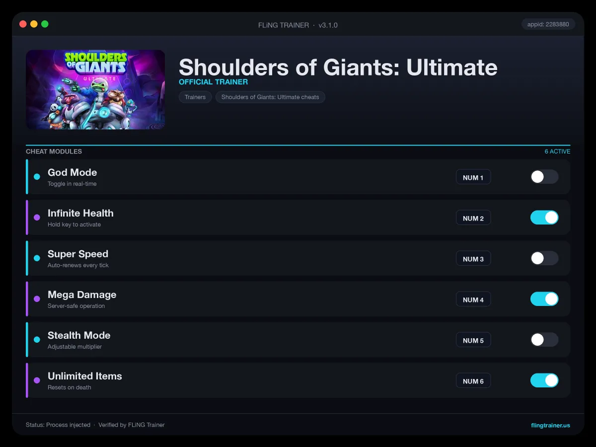 Shoulders of Giants: Ultimate Trainer interface