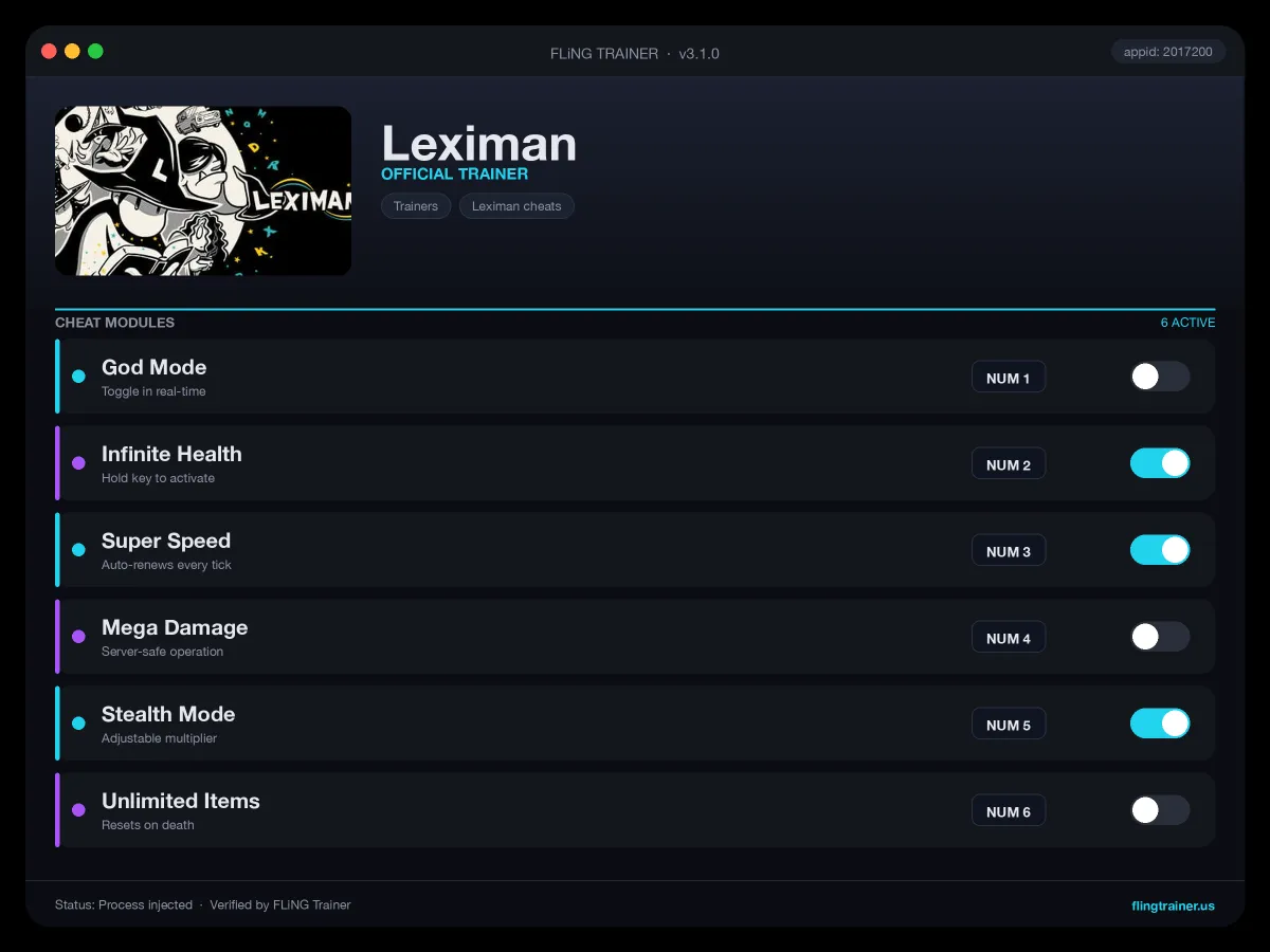 Leximan Trainer interface
