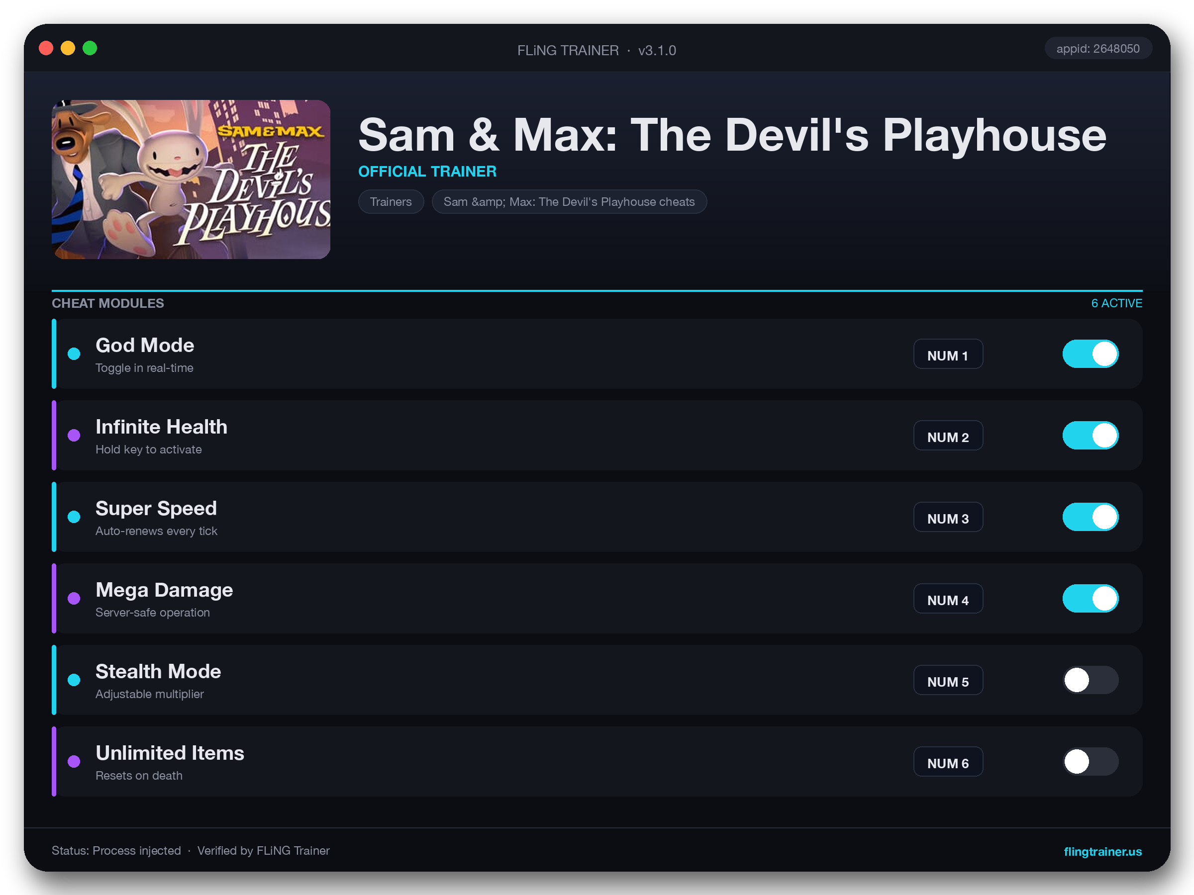 Sam & Max: The Devil's Playhouse Trainer interface