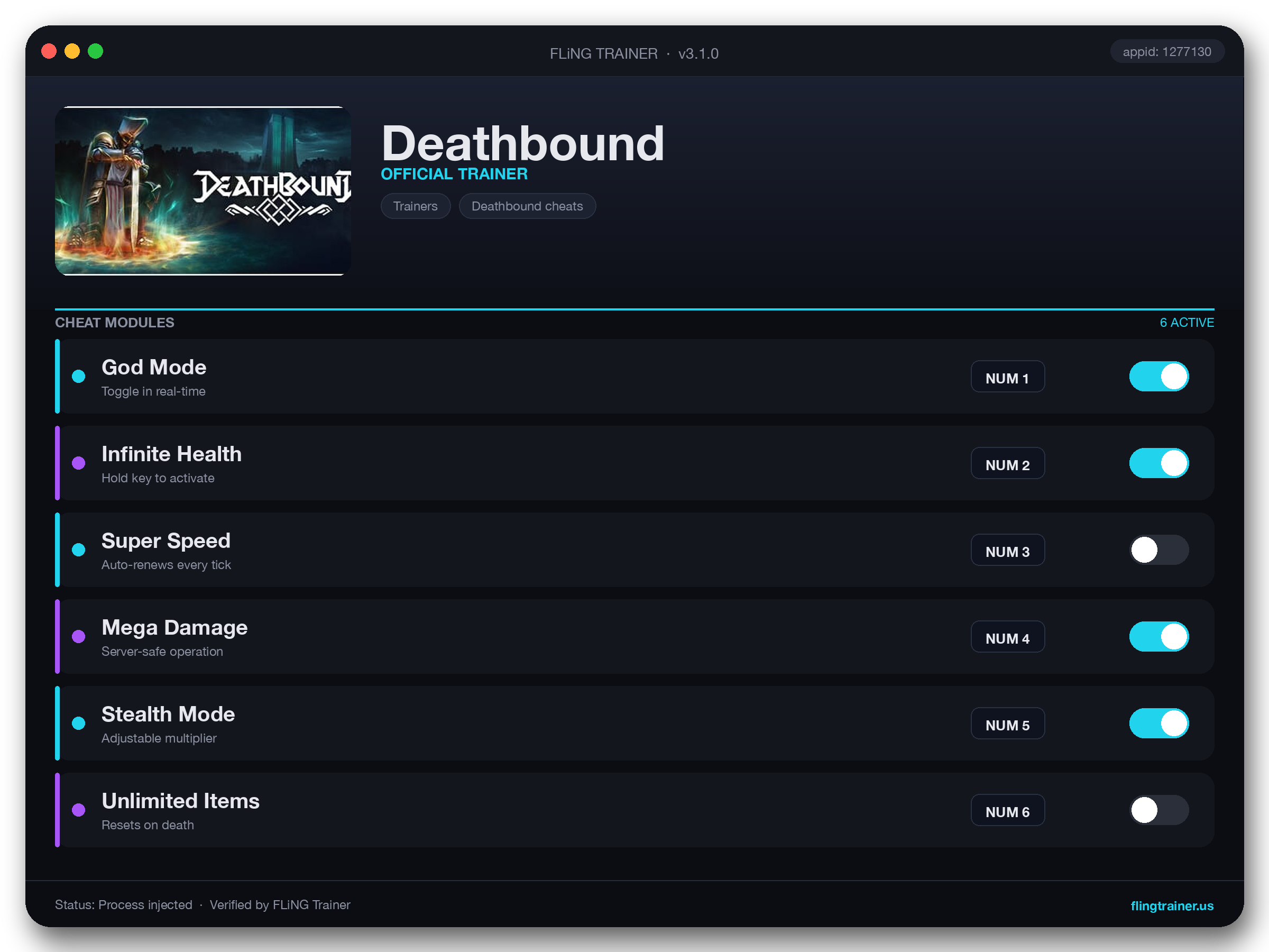 Deathbound Trainer interface