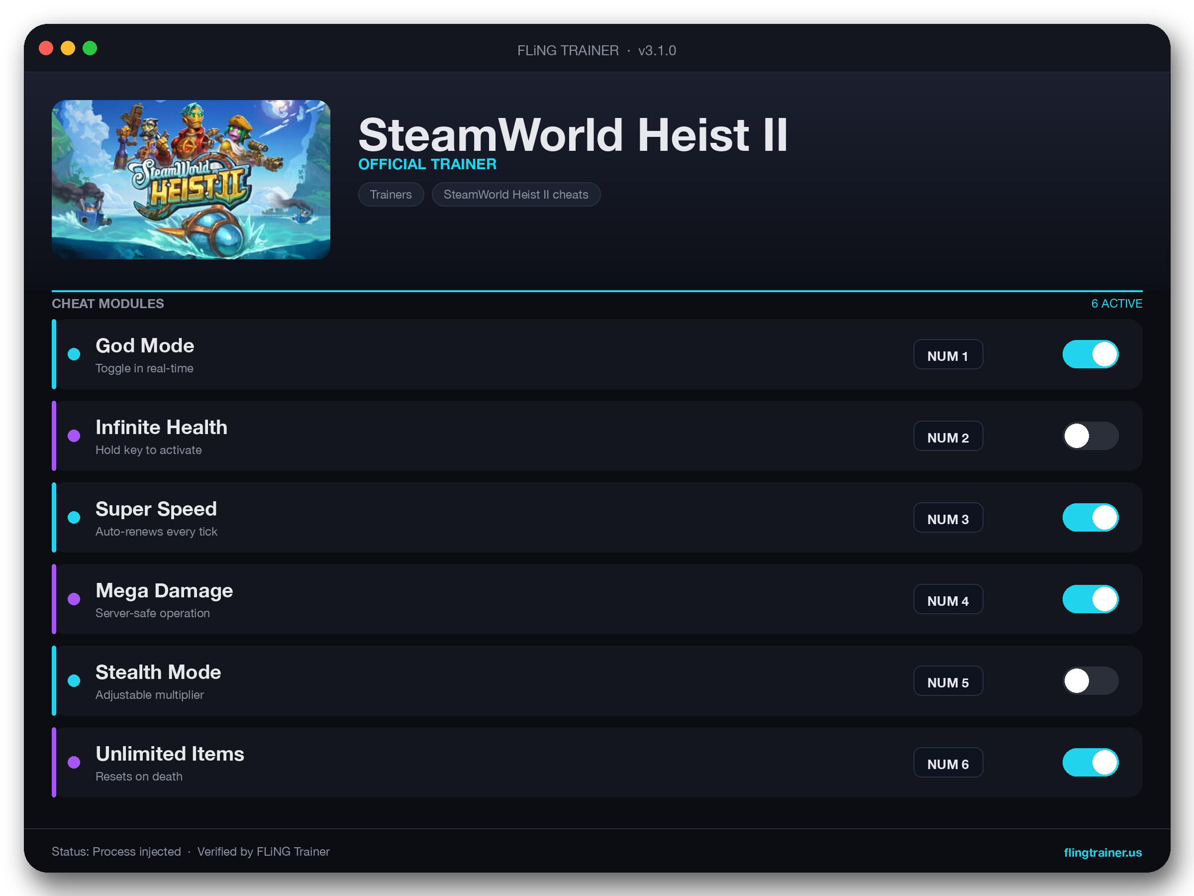 SteamWorld Heist II Trainer interface