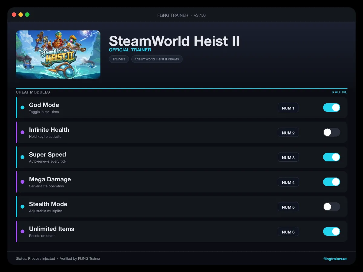 SteamWorld Heist II Trainer interface