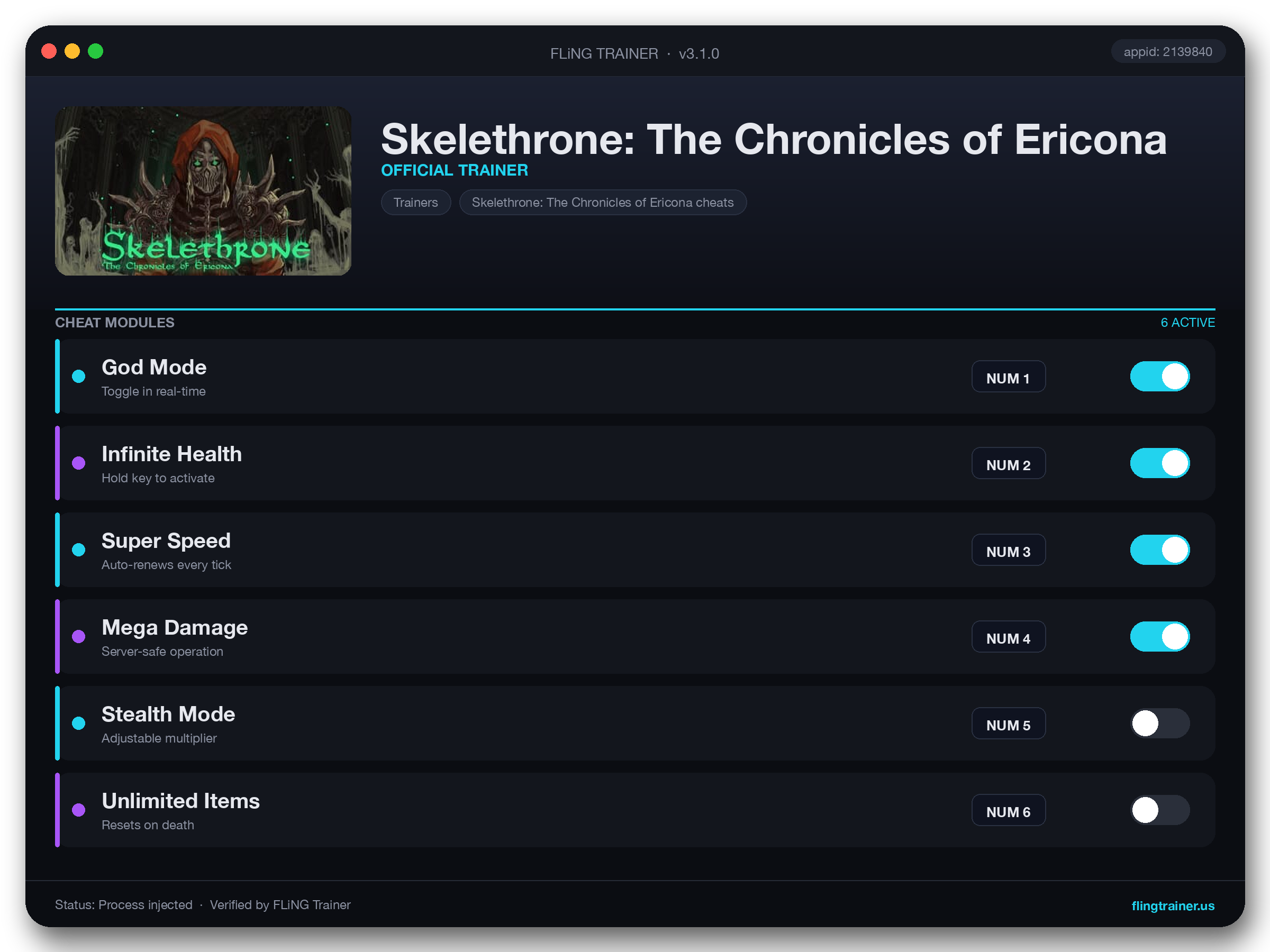 Skelethrone: The Chronicles of Ericona Trainer interface