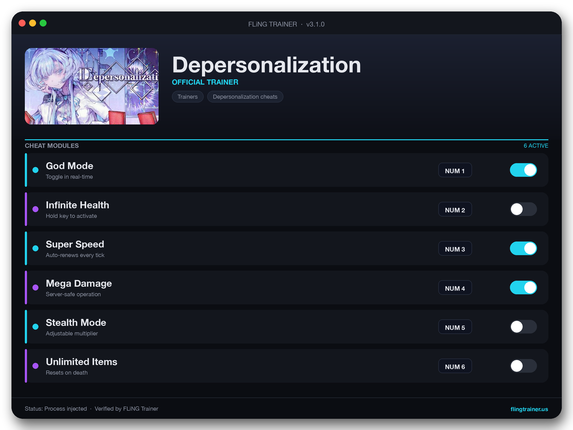 Depersonalization Trainer interface
