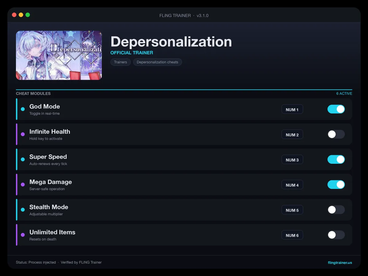 Depersonalization Trainer interface