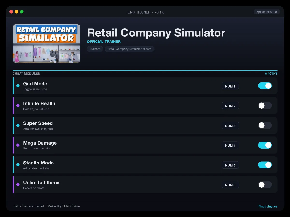 Retail Company Simulator Trainer interface