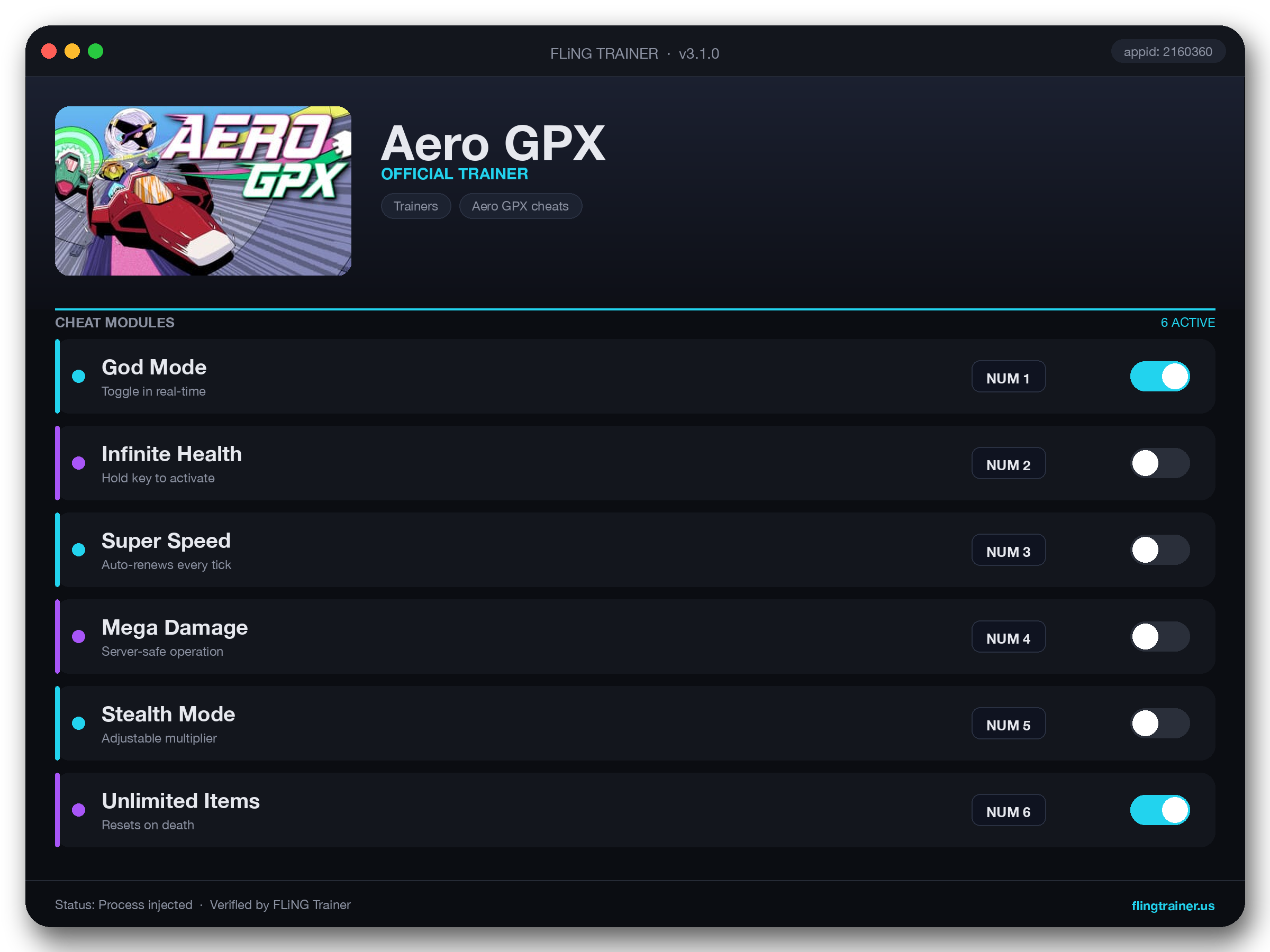 Aero GPX Trainer interface