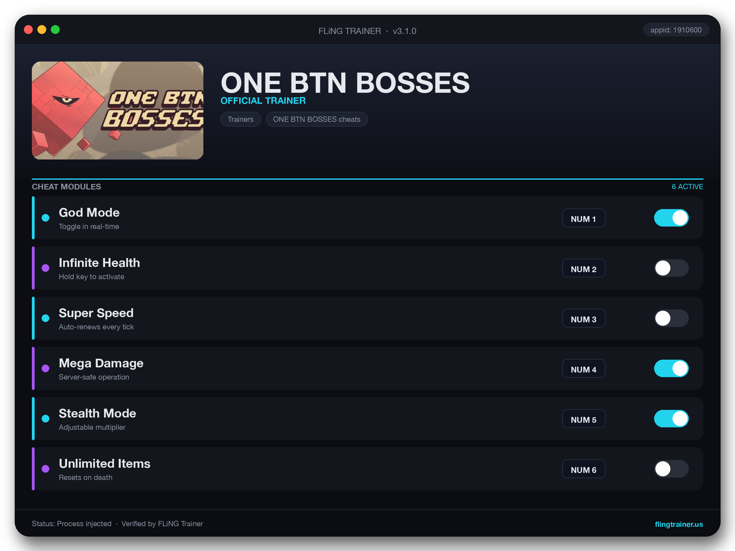 ONE BTN BOSSES Trainer interface