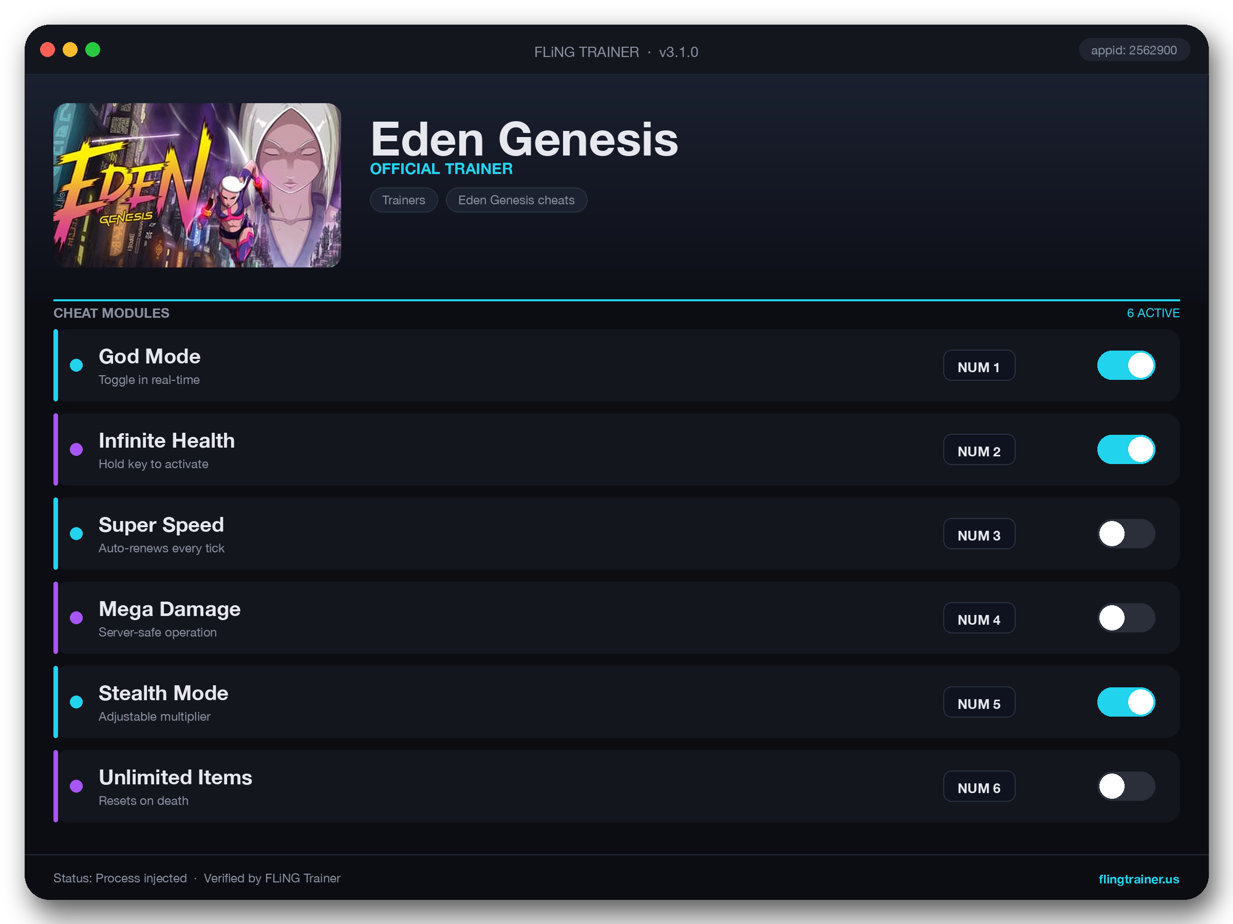 Eden Genesis Trainer interface