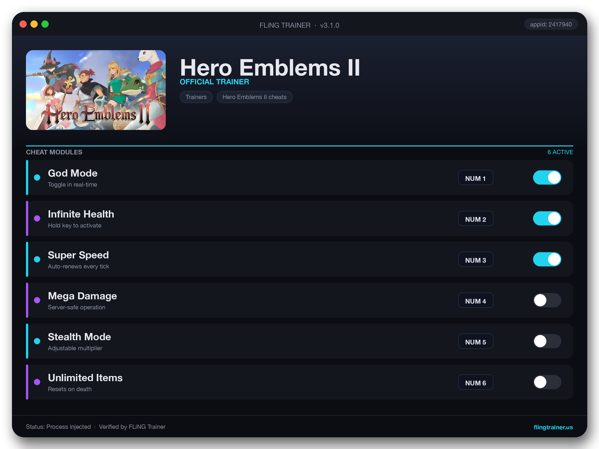 Hero Emblems II Trainer interface