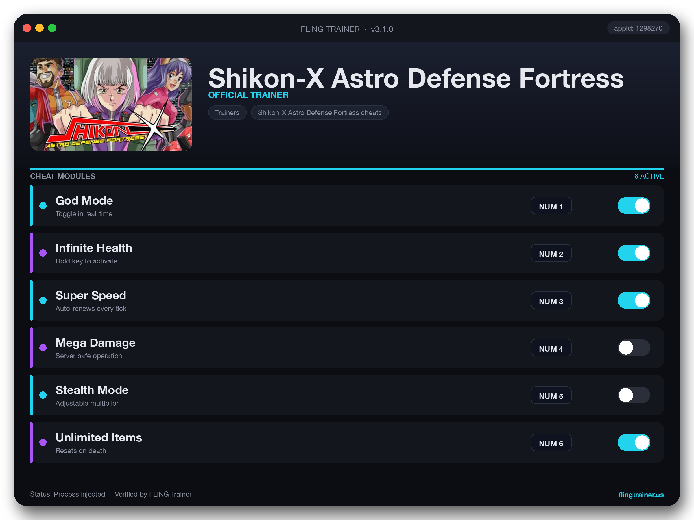 Shikon-X Astro Defense Fortress Trainer interface