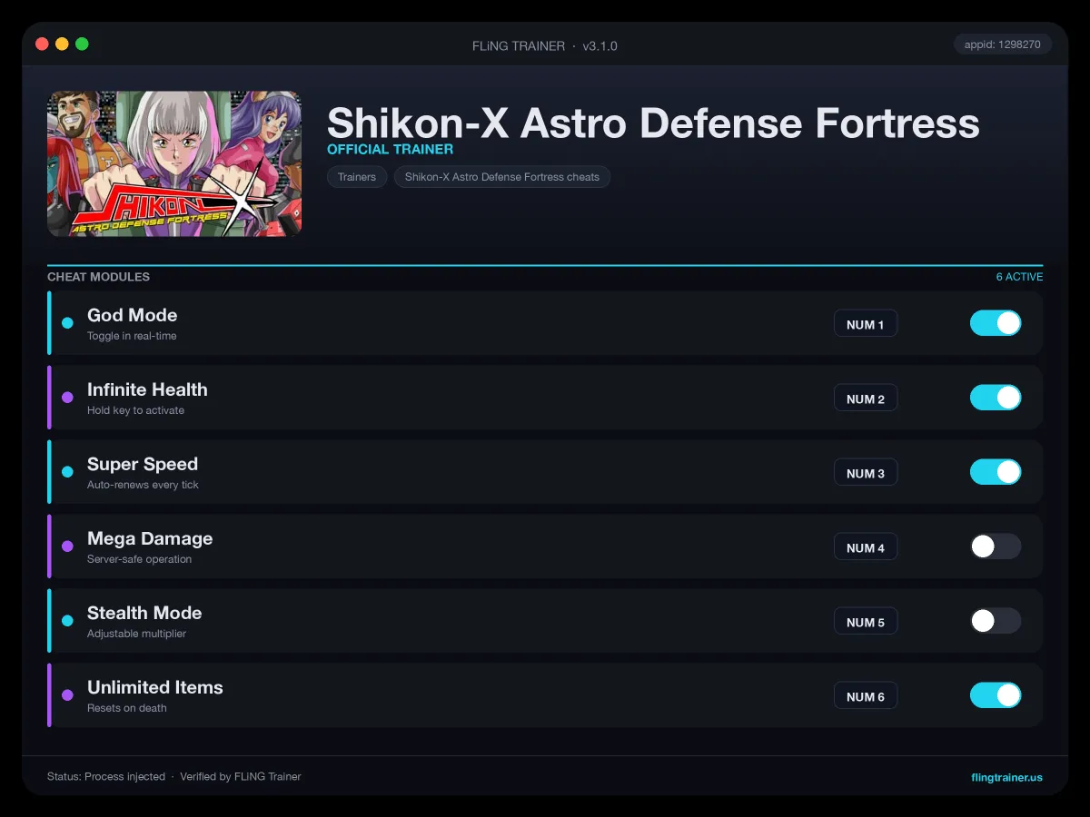 Shikon-X Astro Defense Fortress Trainer interface