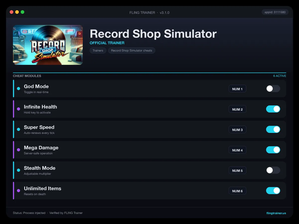 Record Shop Simulator Trainer interface