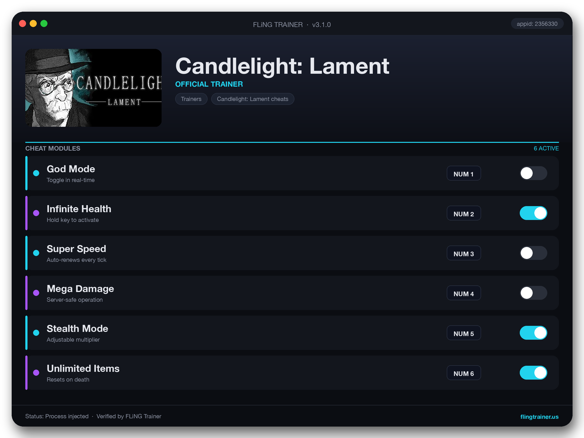 Candlelight: Lament Trainer interface