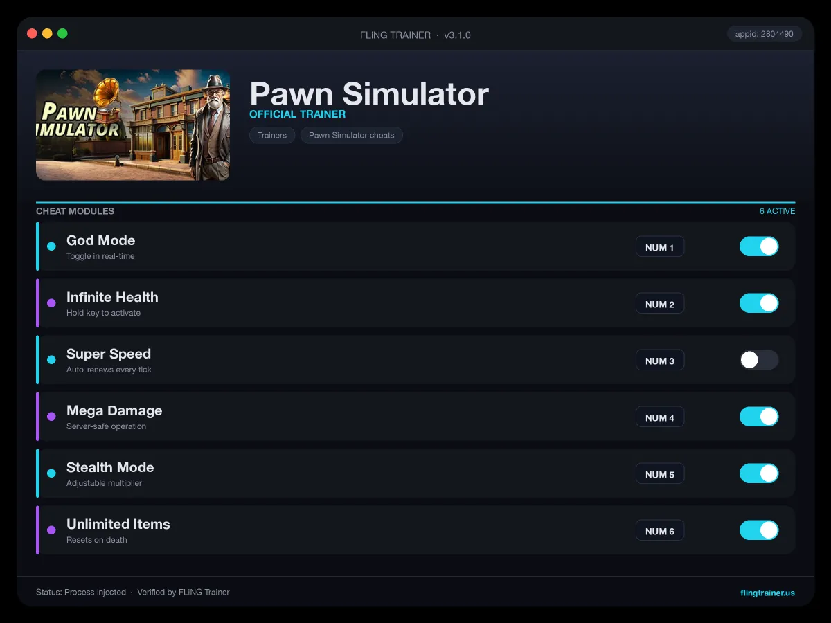 Pawn Simulator Trainer interface