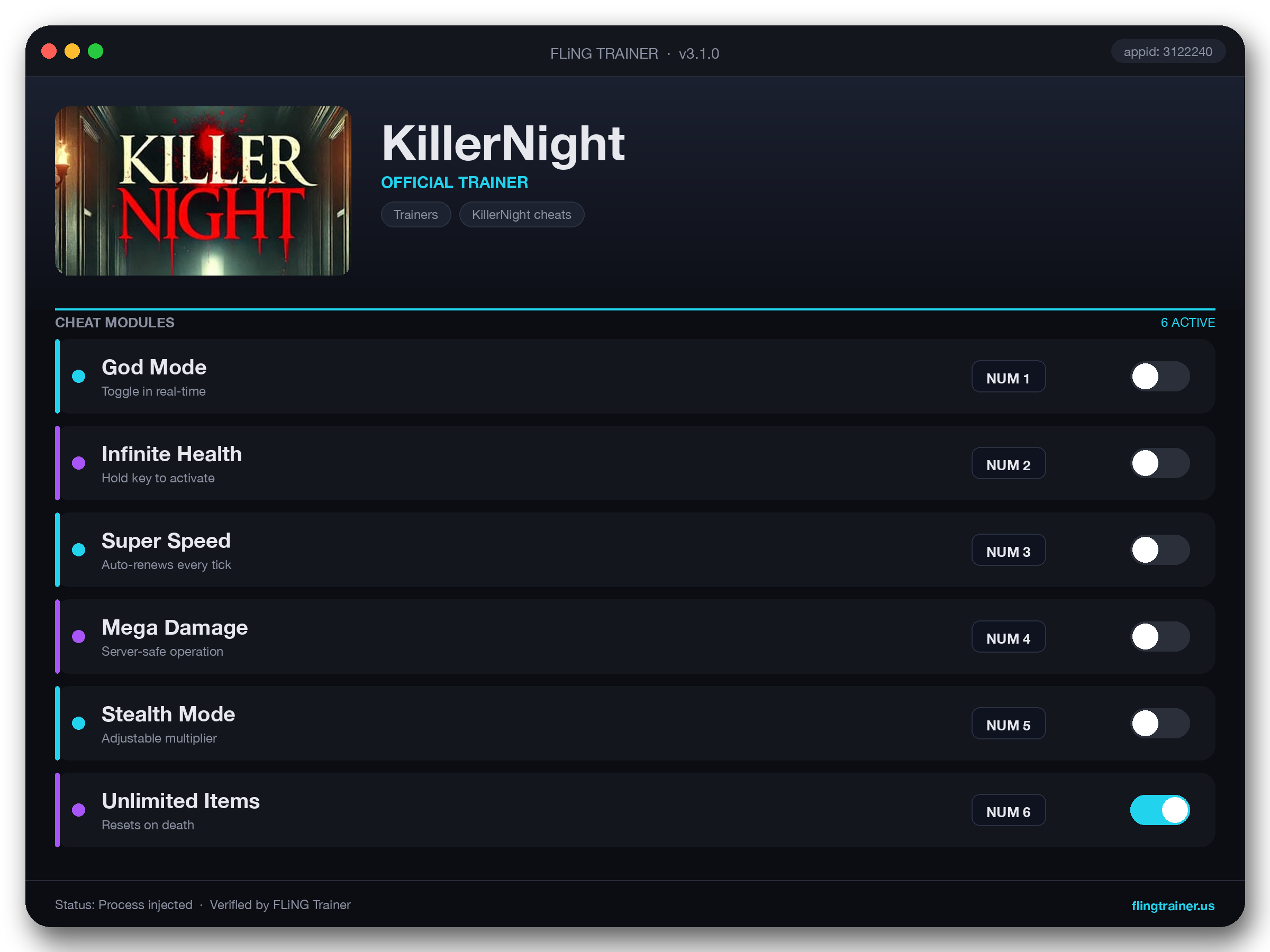 KillerNight Trainer interface