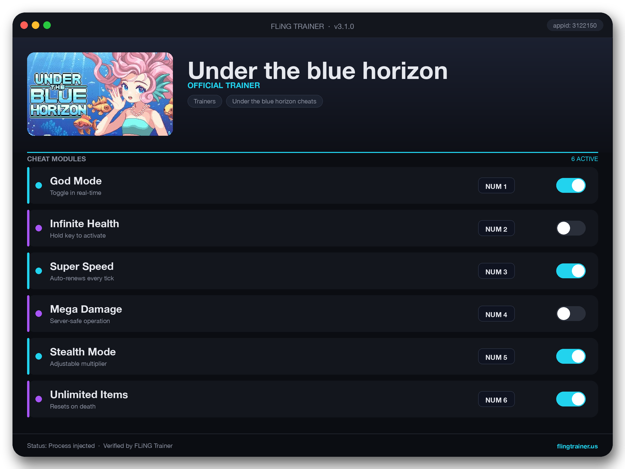 Under the blue horizon Trainer interface