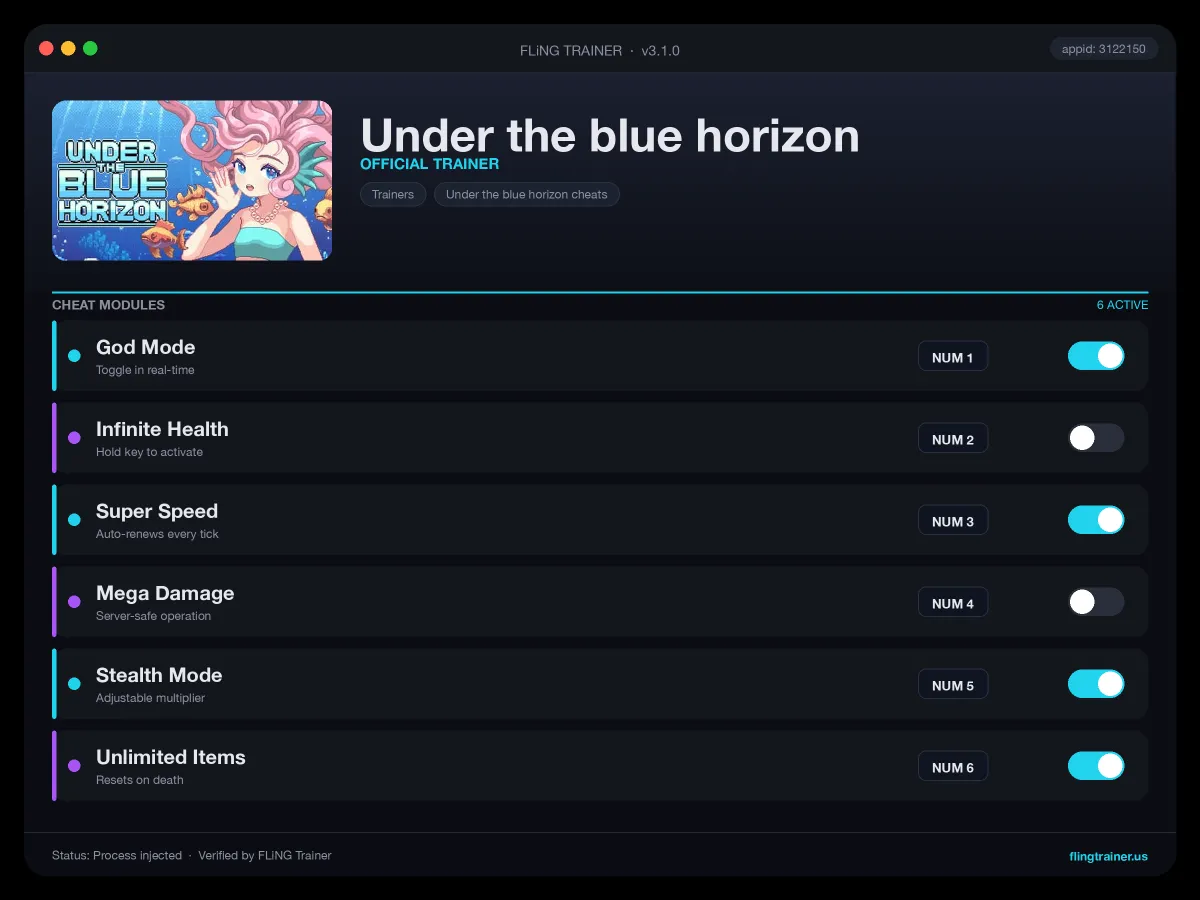 Under the blue horizon Trainer interface