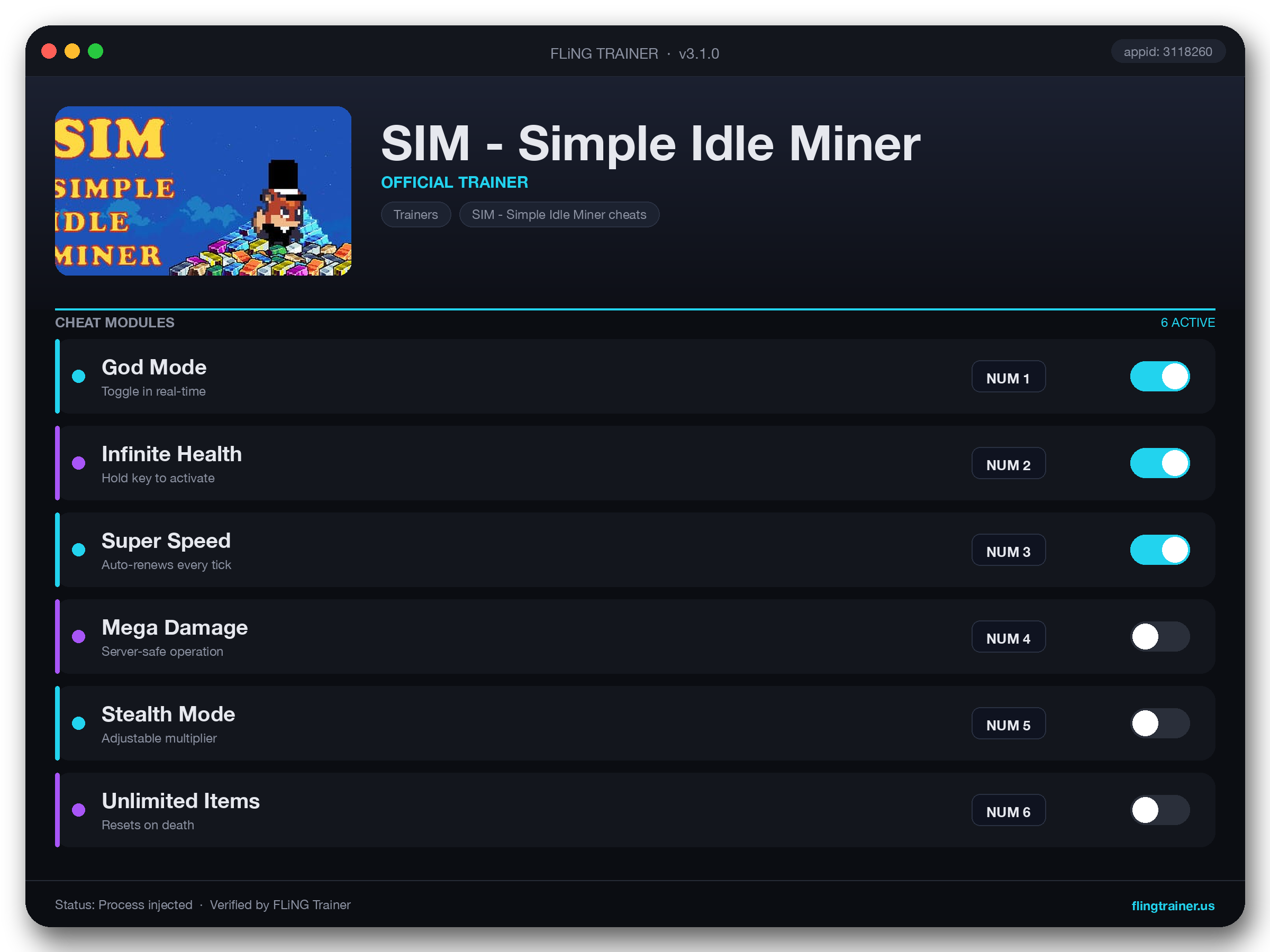 SIM - Simple Idle Miner Trainer interface