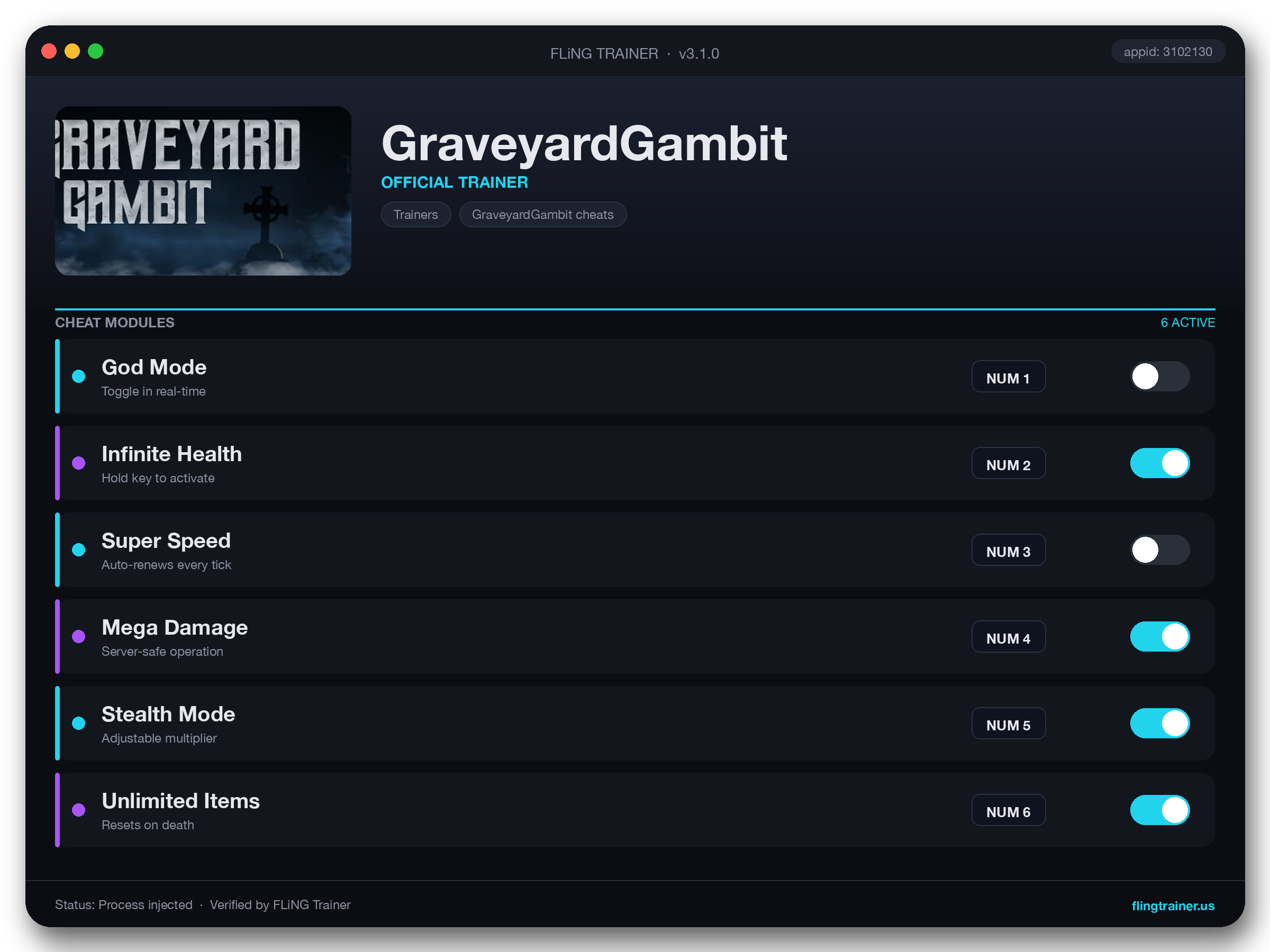 GraveyardGambit Trainer interface