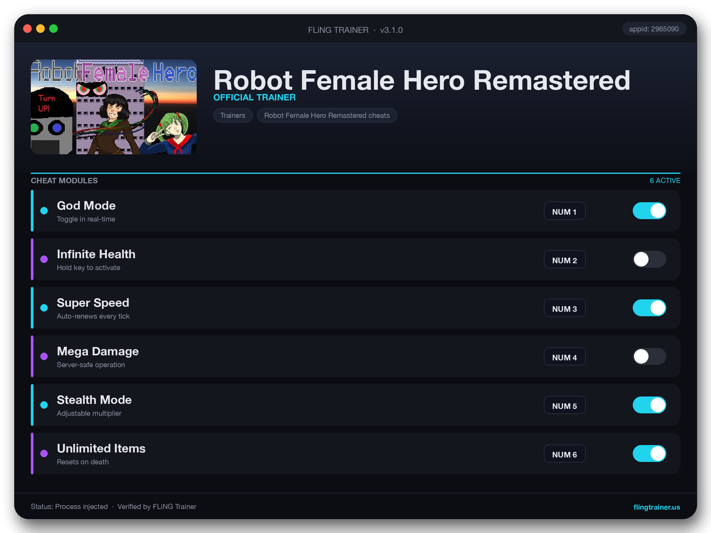 Robot Female Hero Remastered Trainer interface