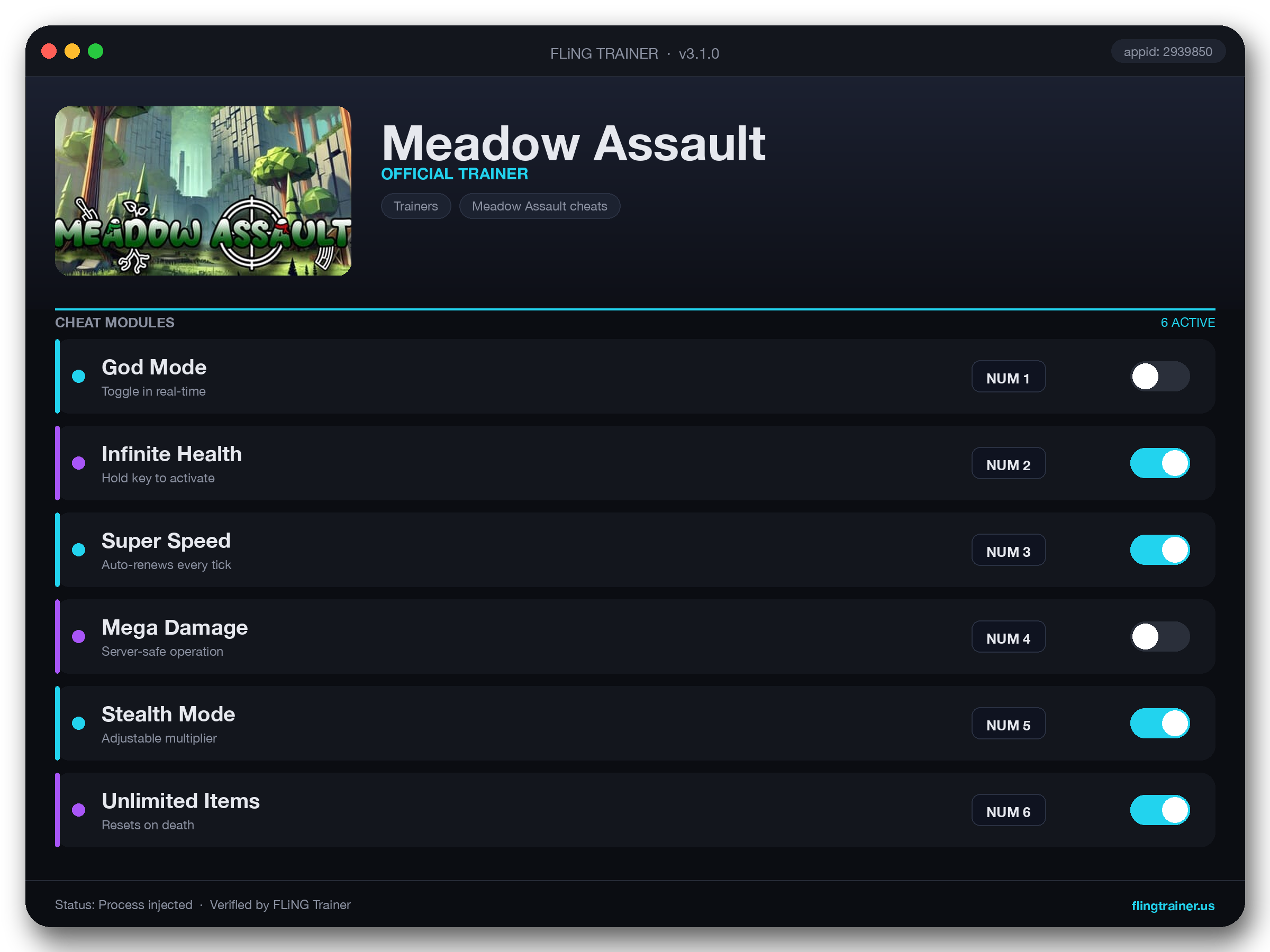 Meadow Assault Trainer interface