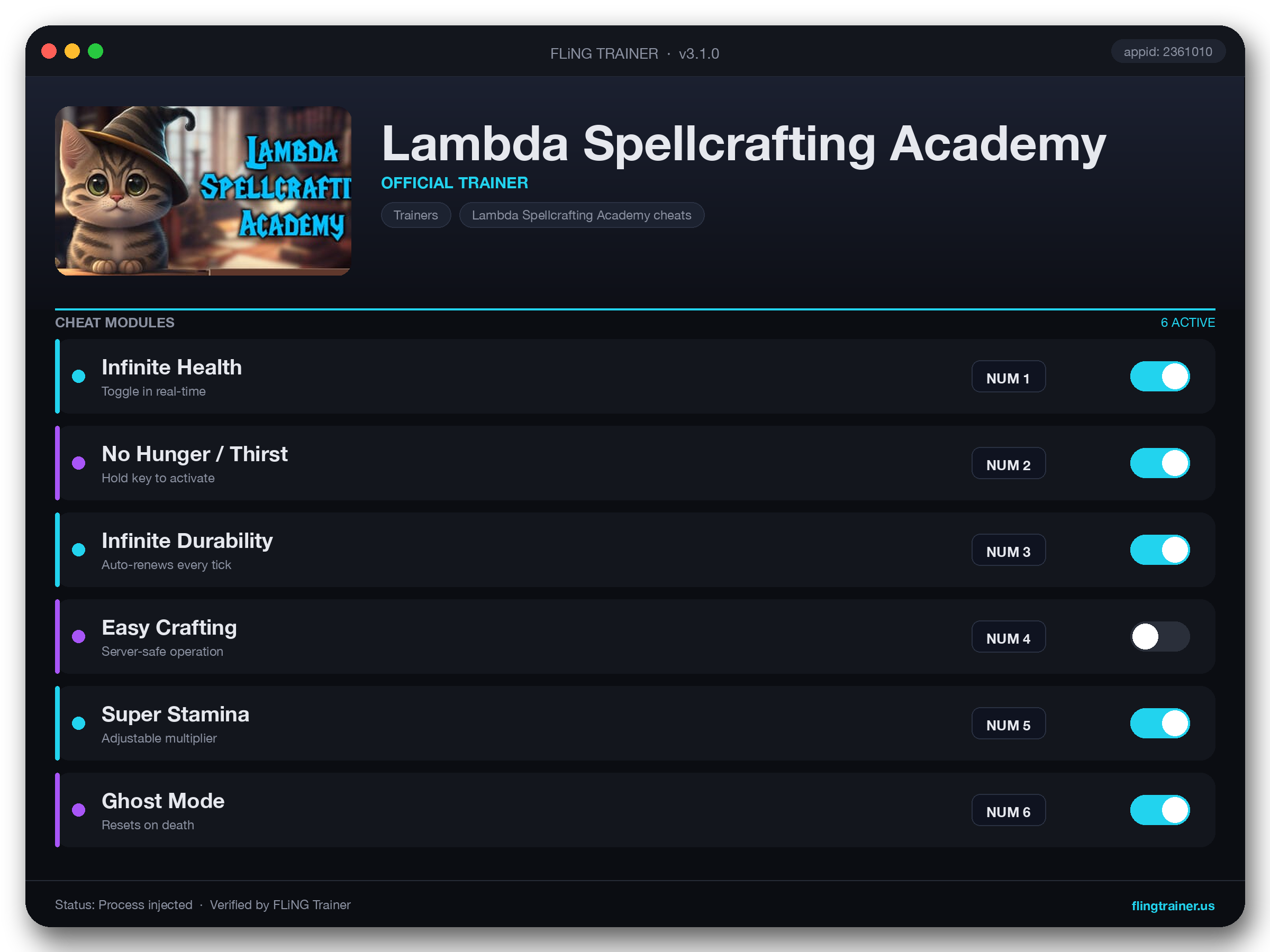 Lambda Spellcrafting Academy Trainer interface