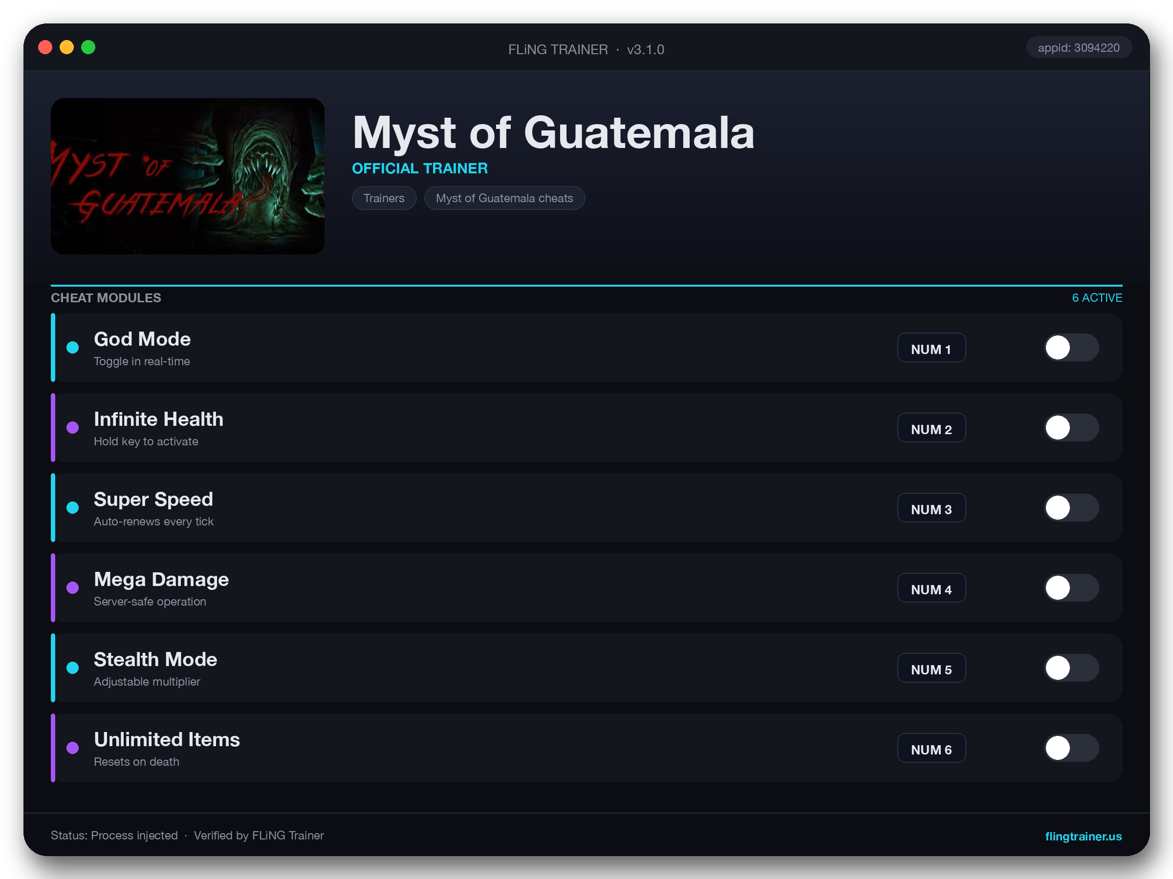 Myst of Guatemala Trainer interface