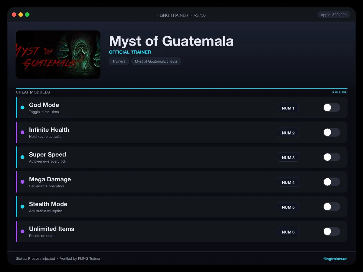 Myst of Guatemala Trainer interface