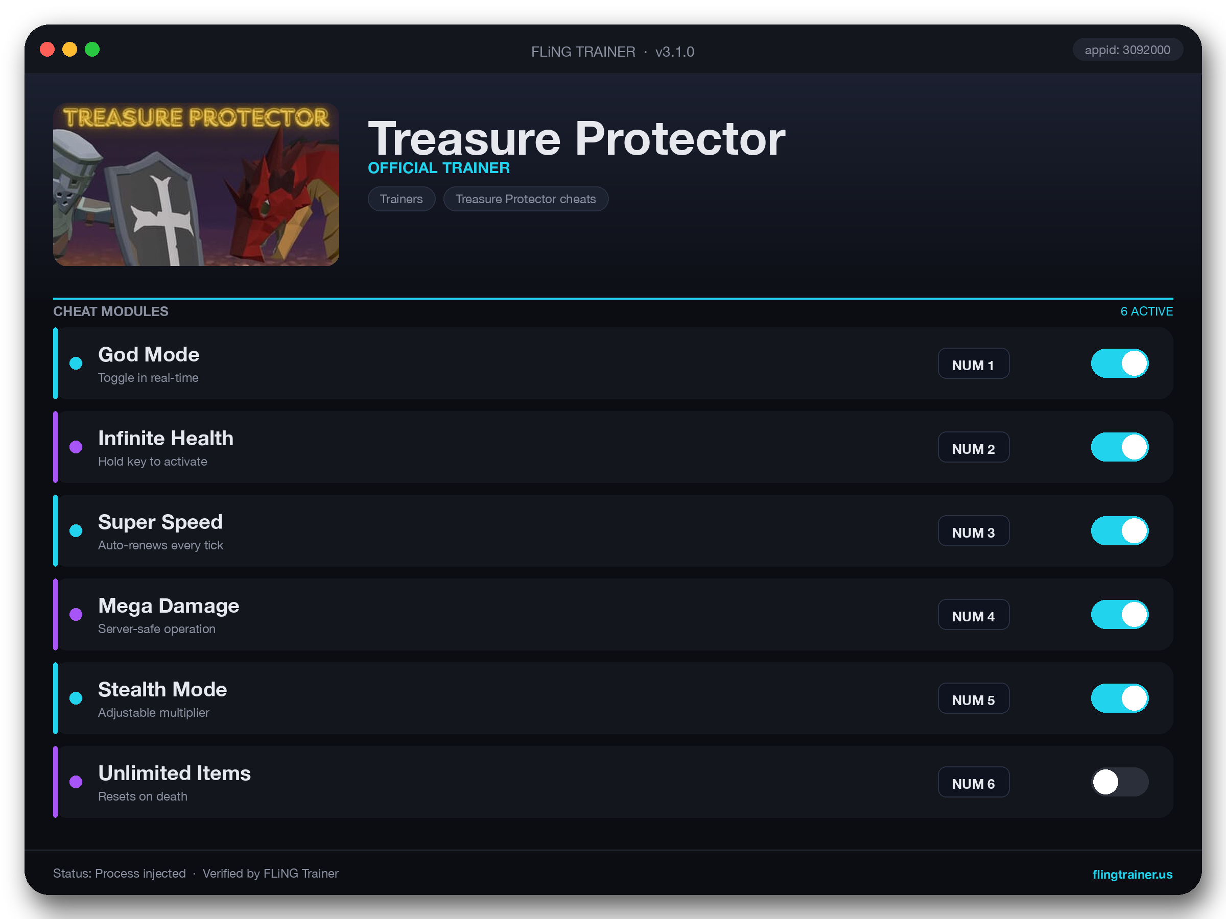 Treasure Protector Trainer interface