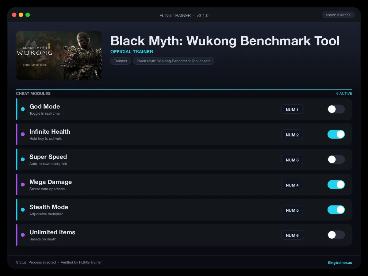 Black Myth: Wukong Benchmark Tool Trainer interface