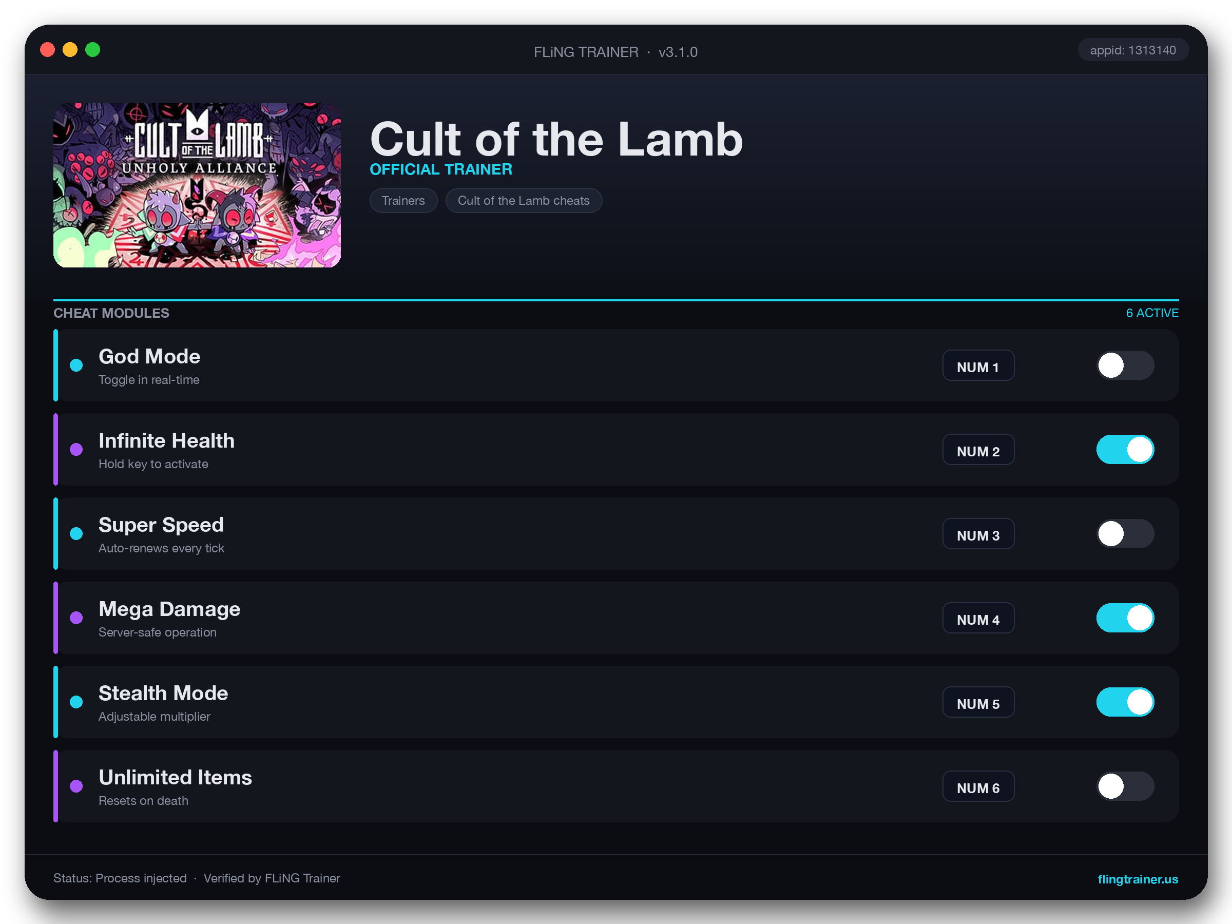 Cult of the Lamb Trainer interface