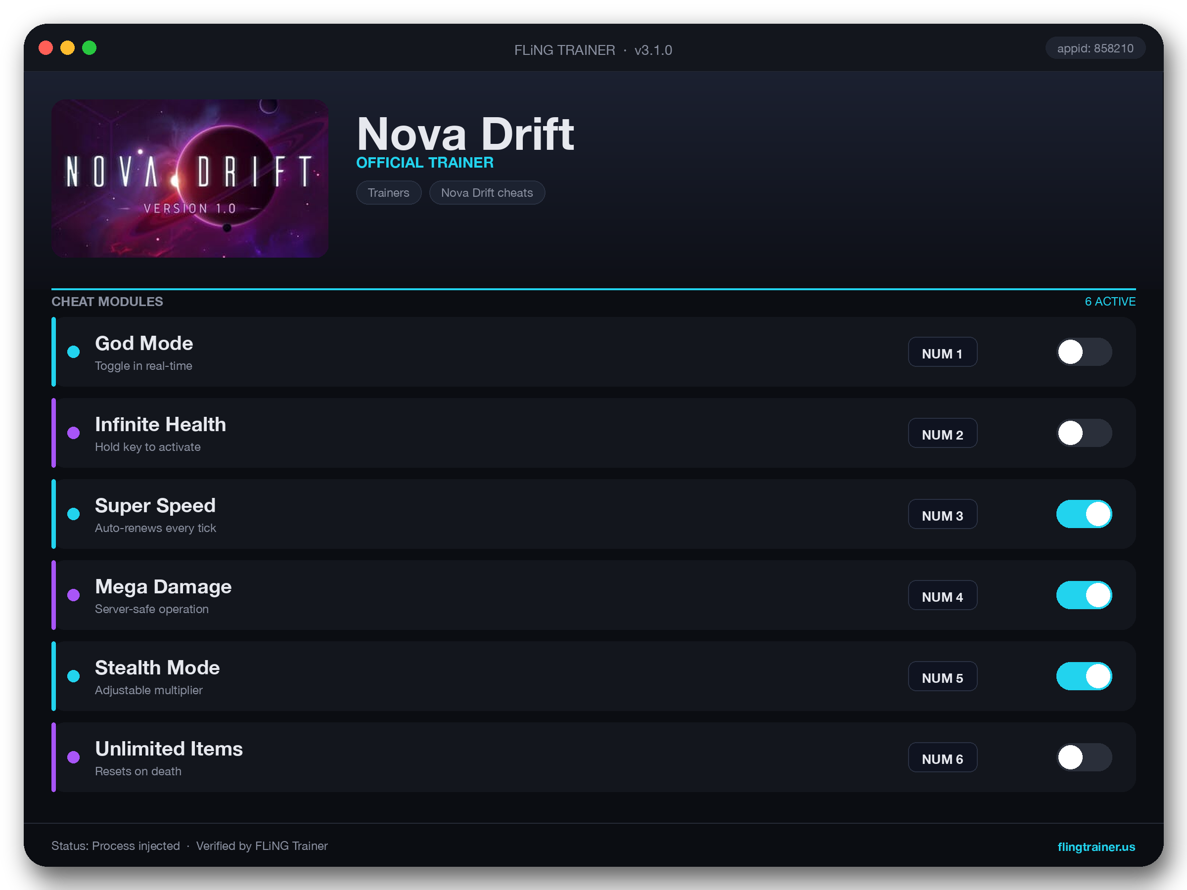 Nova Drift Trainer interface