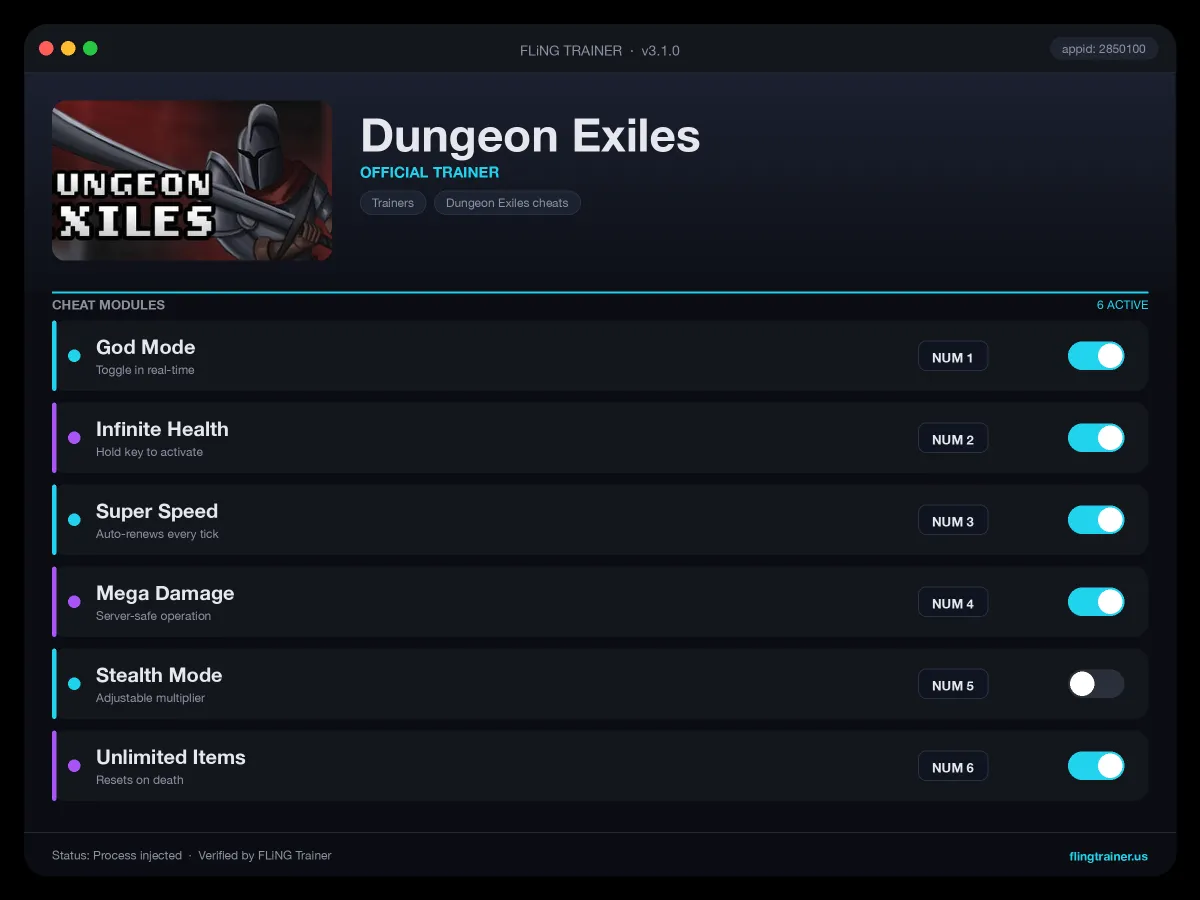 Dungeon Exiles Trainer interface