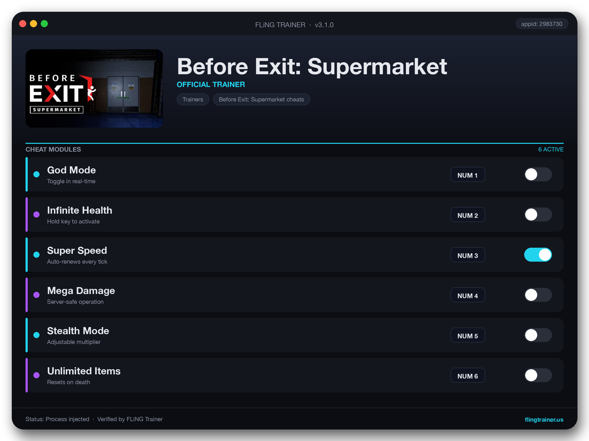 Before Exit: Supermarket Trainer interface