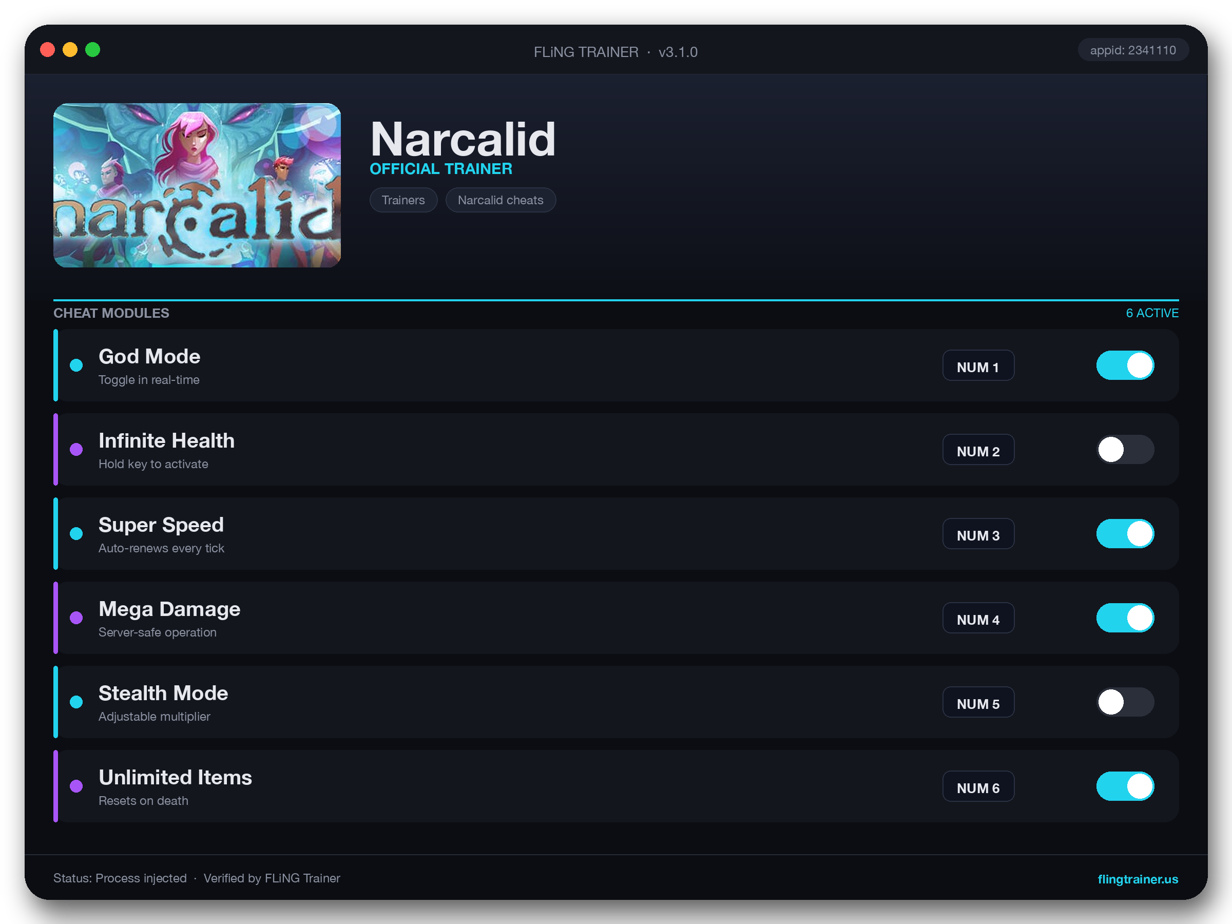 Narcalid Trainer interface