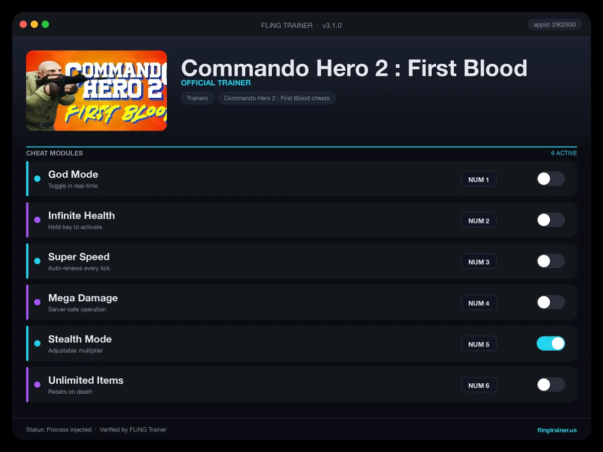 Commando Hero 2 : First Blood Trainer interface