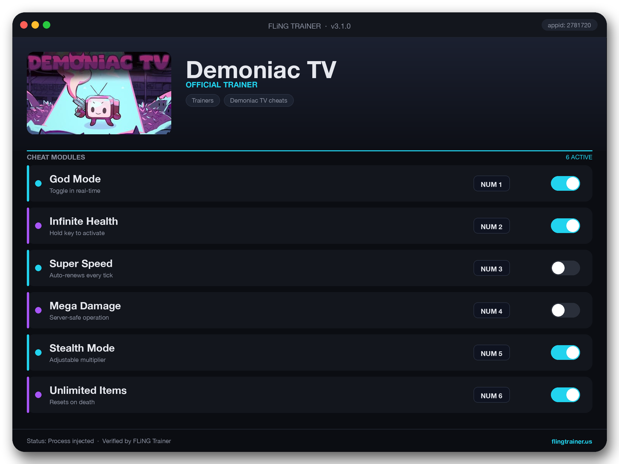 Demoniac TV Trainer interface