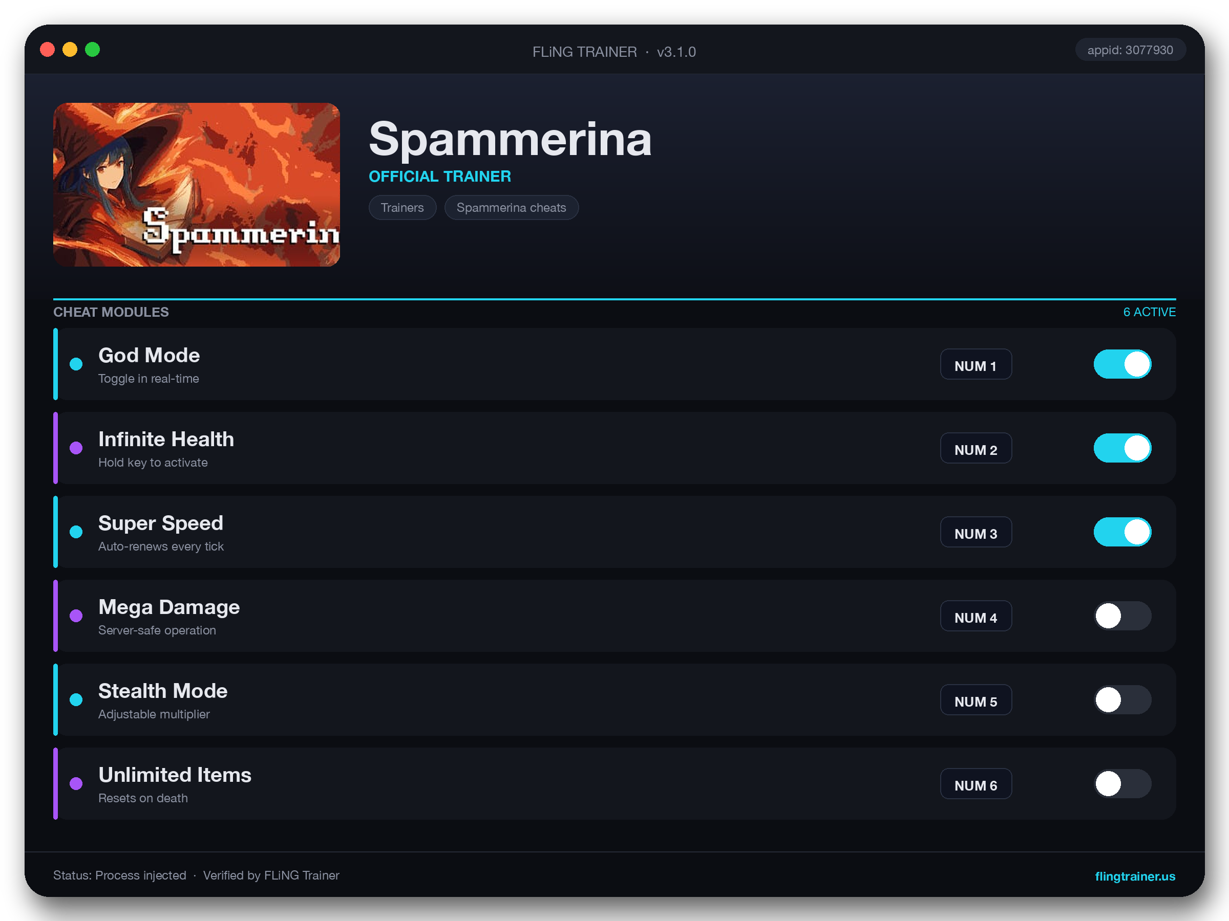 Spammerina Trainer interface