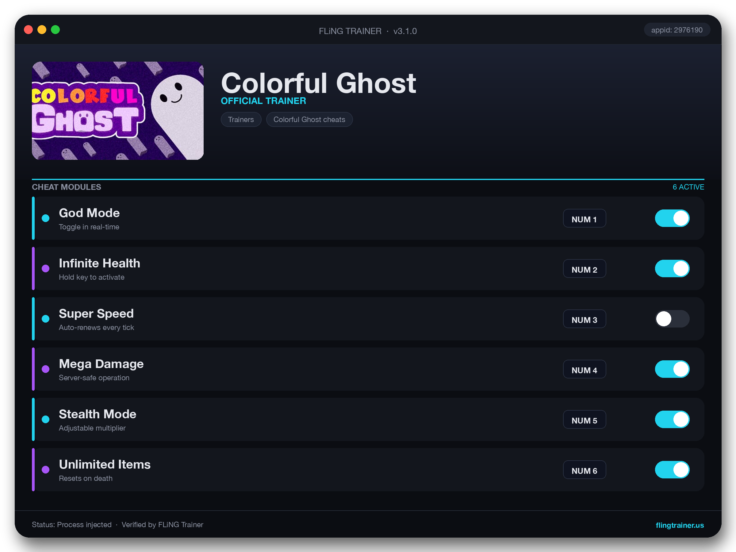 Colorful Ghost Trainer interface