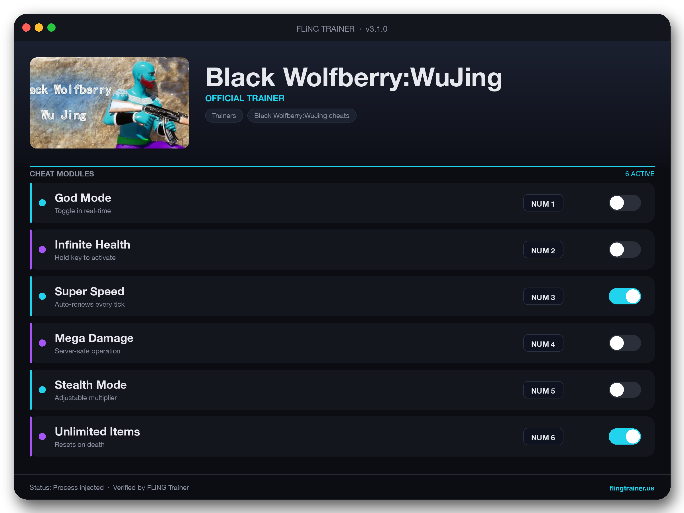 Black Wolfberry:WuJing Trainer interface