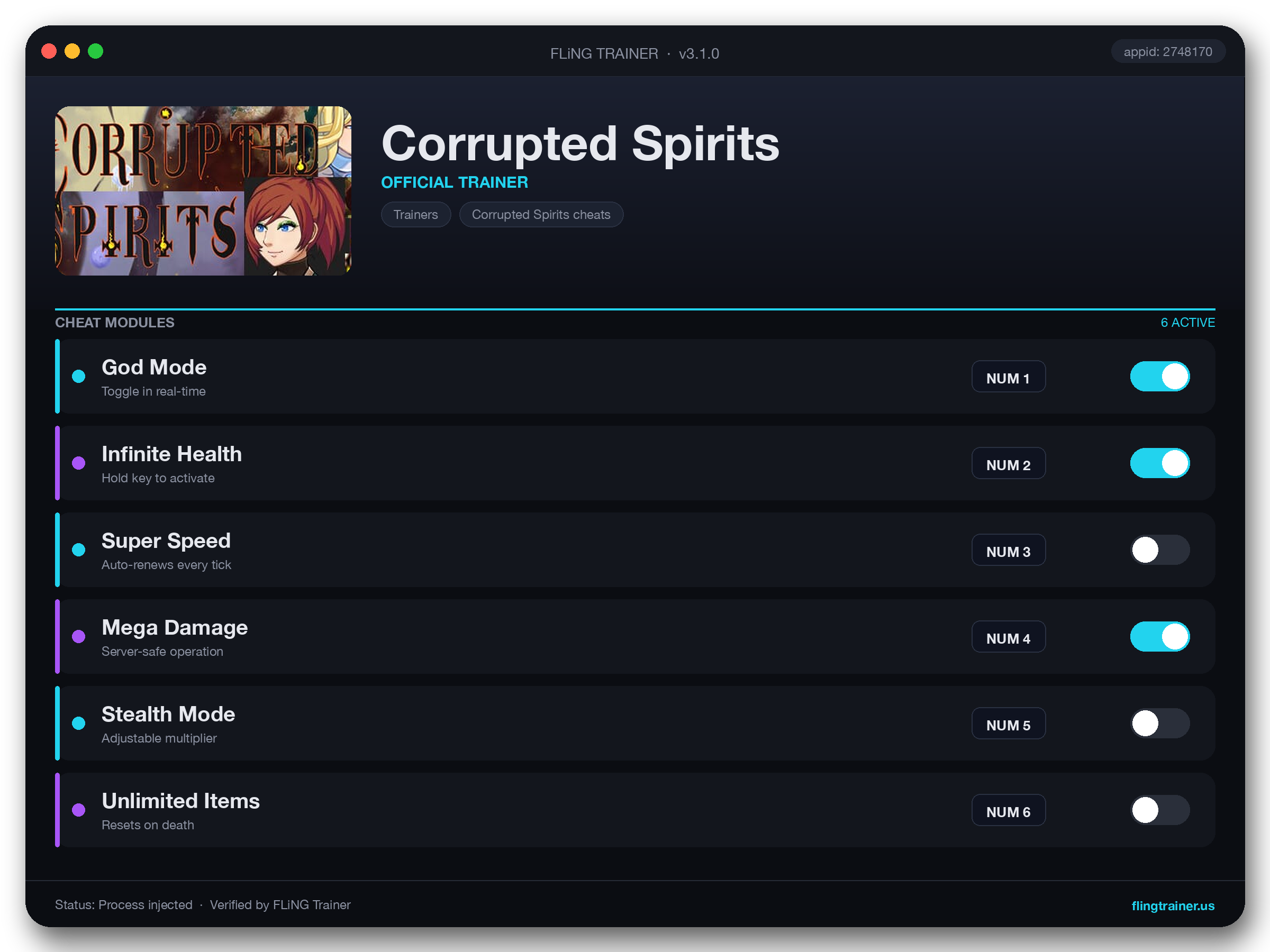 Corrupted Spirits Trainer interface