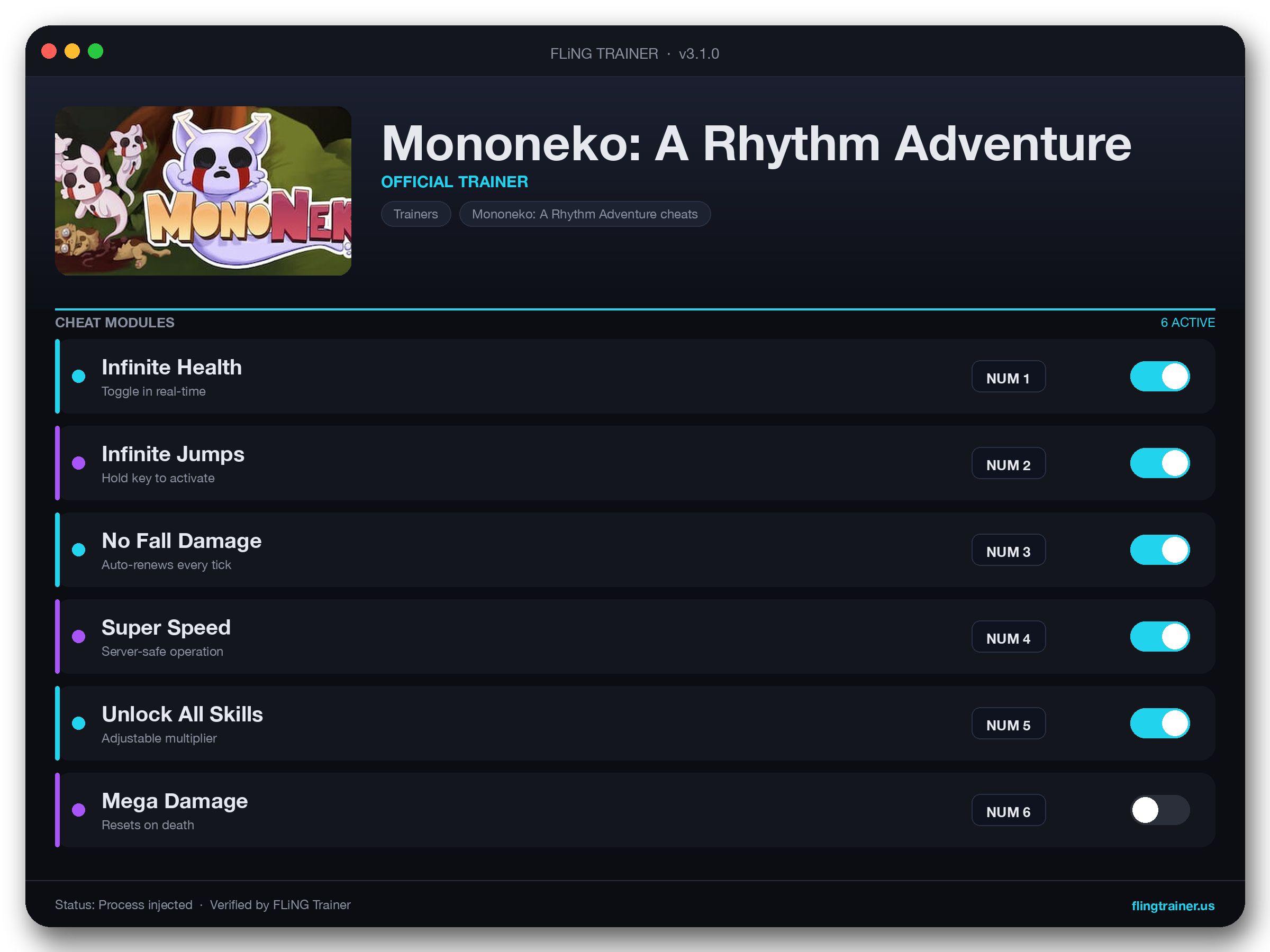 Mononeko: A Rhythm Adventure Trainer interface