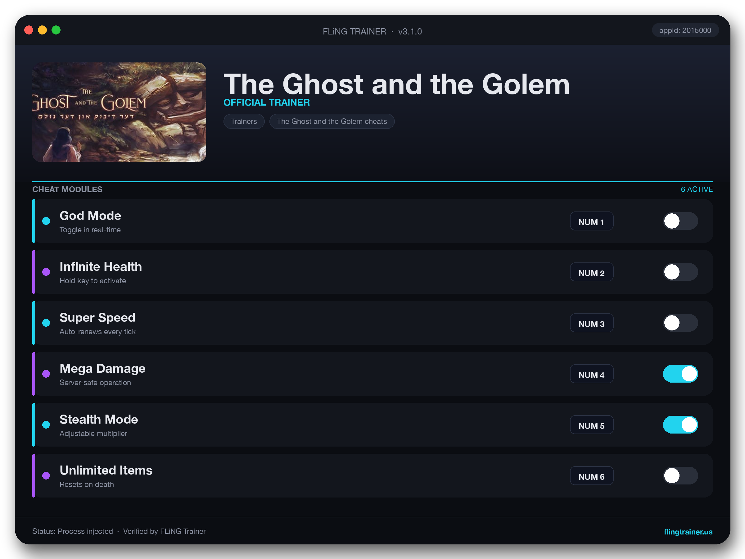 The Ghost and the Golem Trainer interface
