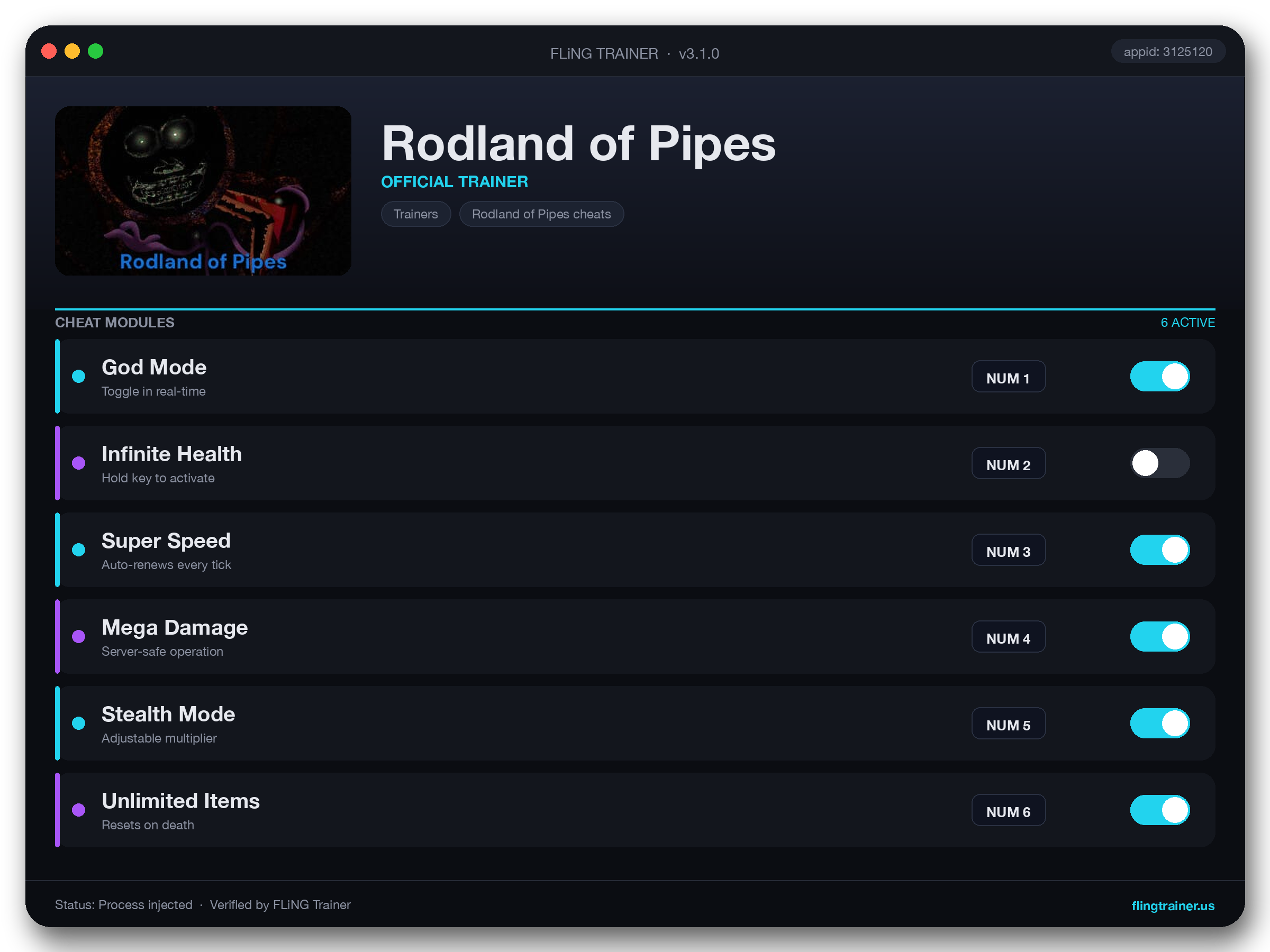 Rodland of Pipes Trainer interface