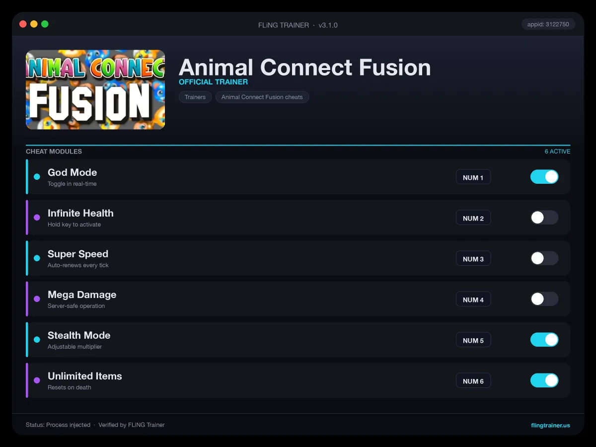 Animal Connect Fusion Trainer interface