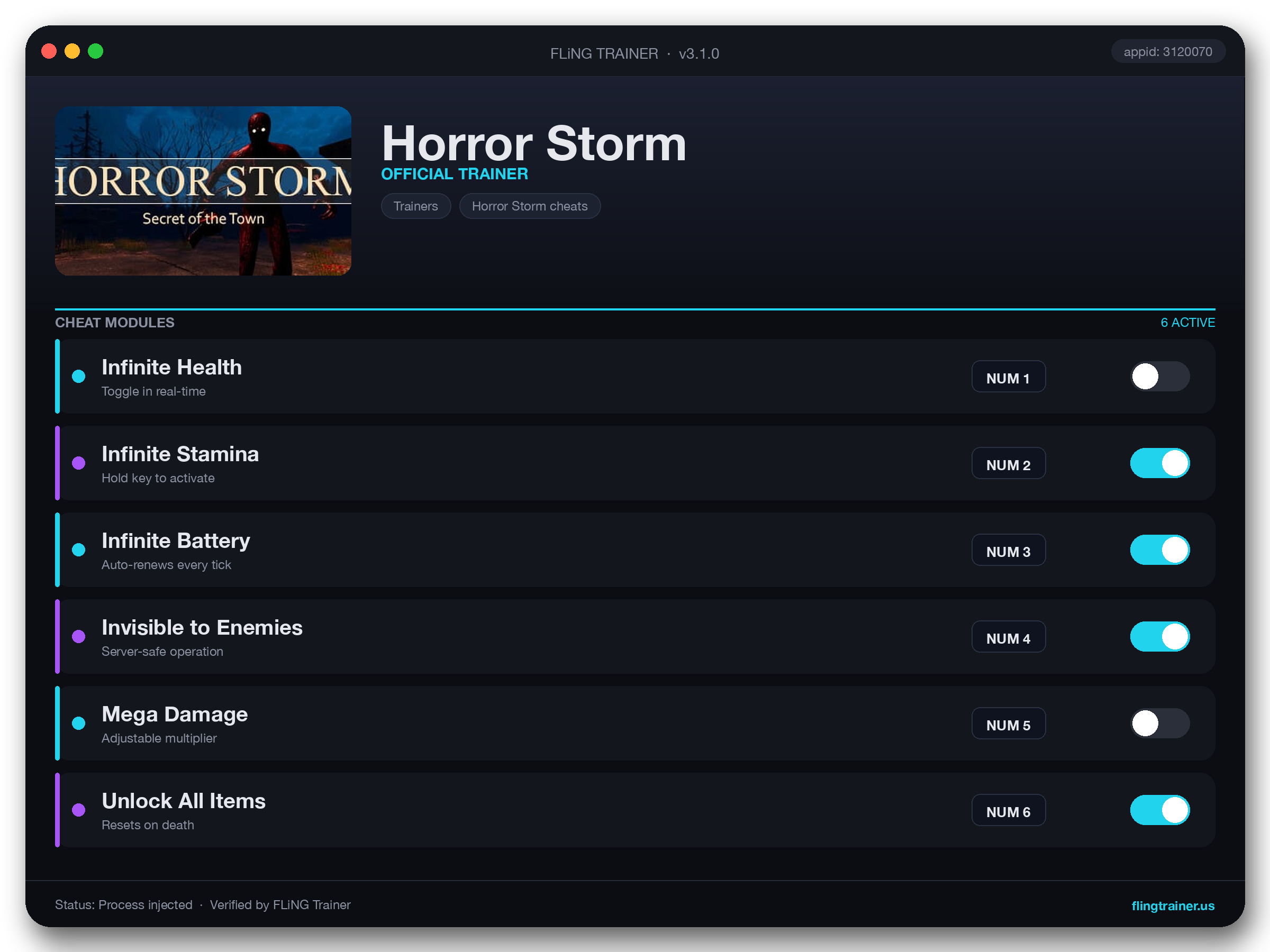 Horror Storm Trainer interface