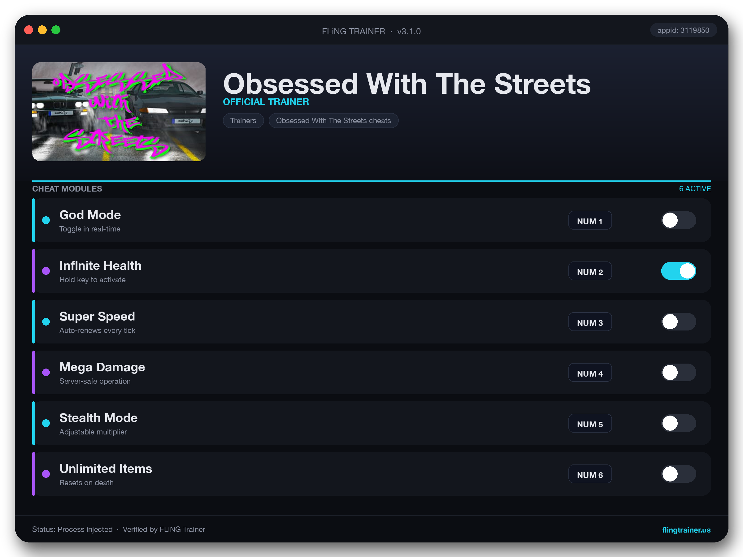 Obsessed With The Streets Trainer interface