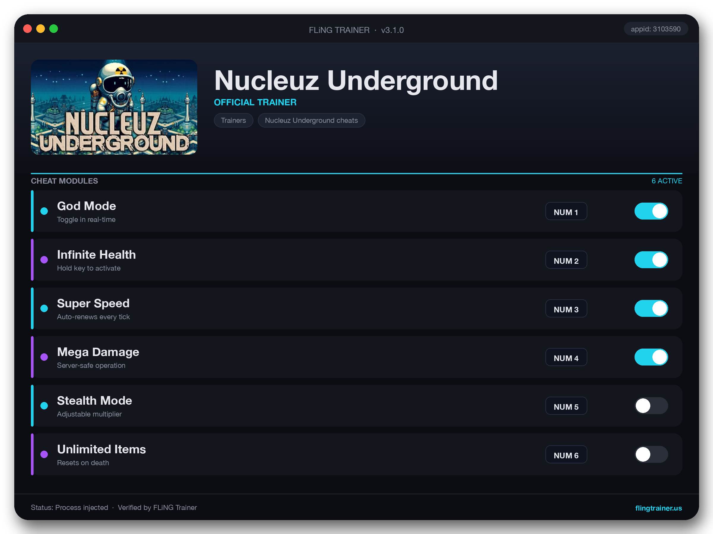 Nucleuz Underground Trainer interface