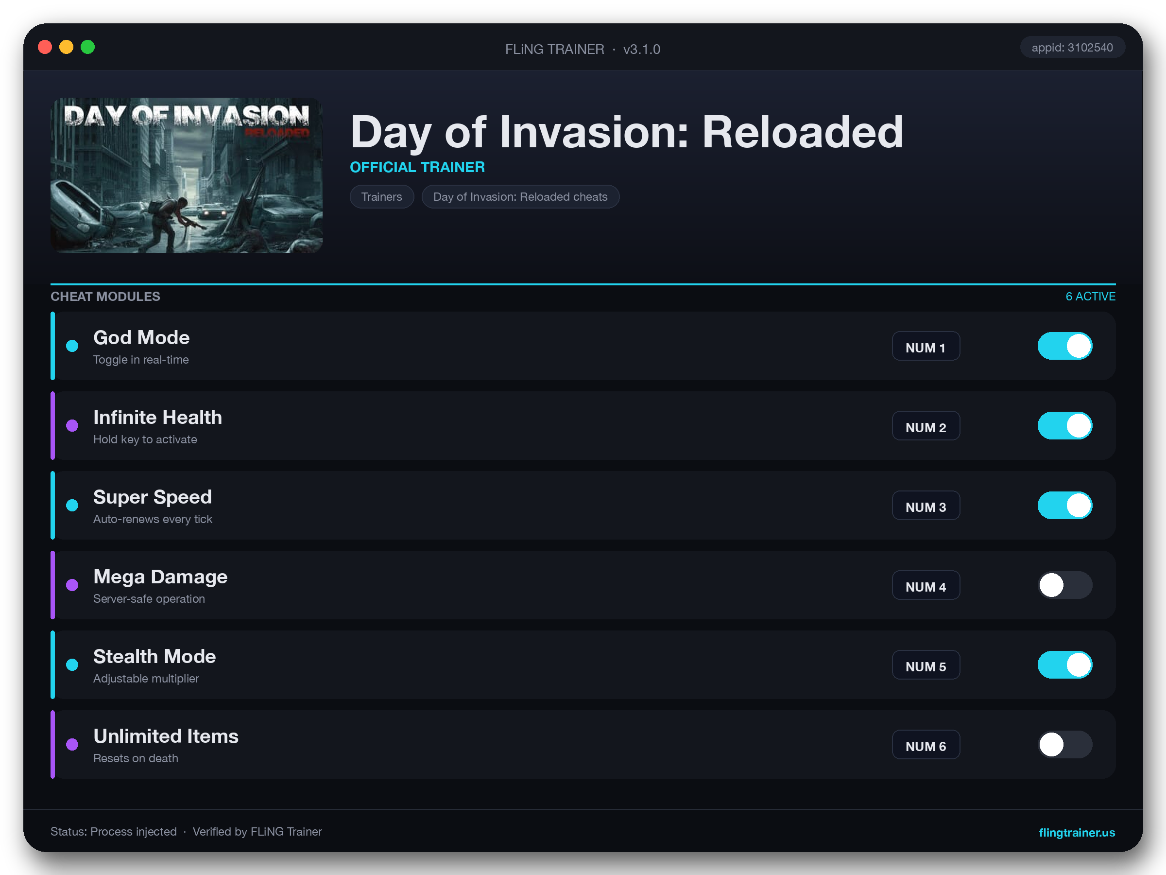 Day of Invasion: Reloaded Trainer interface